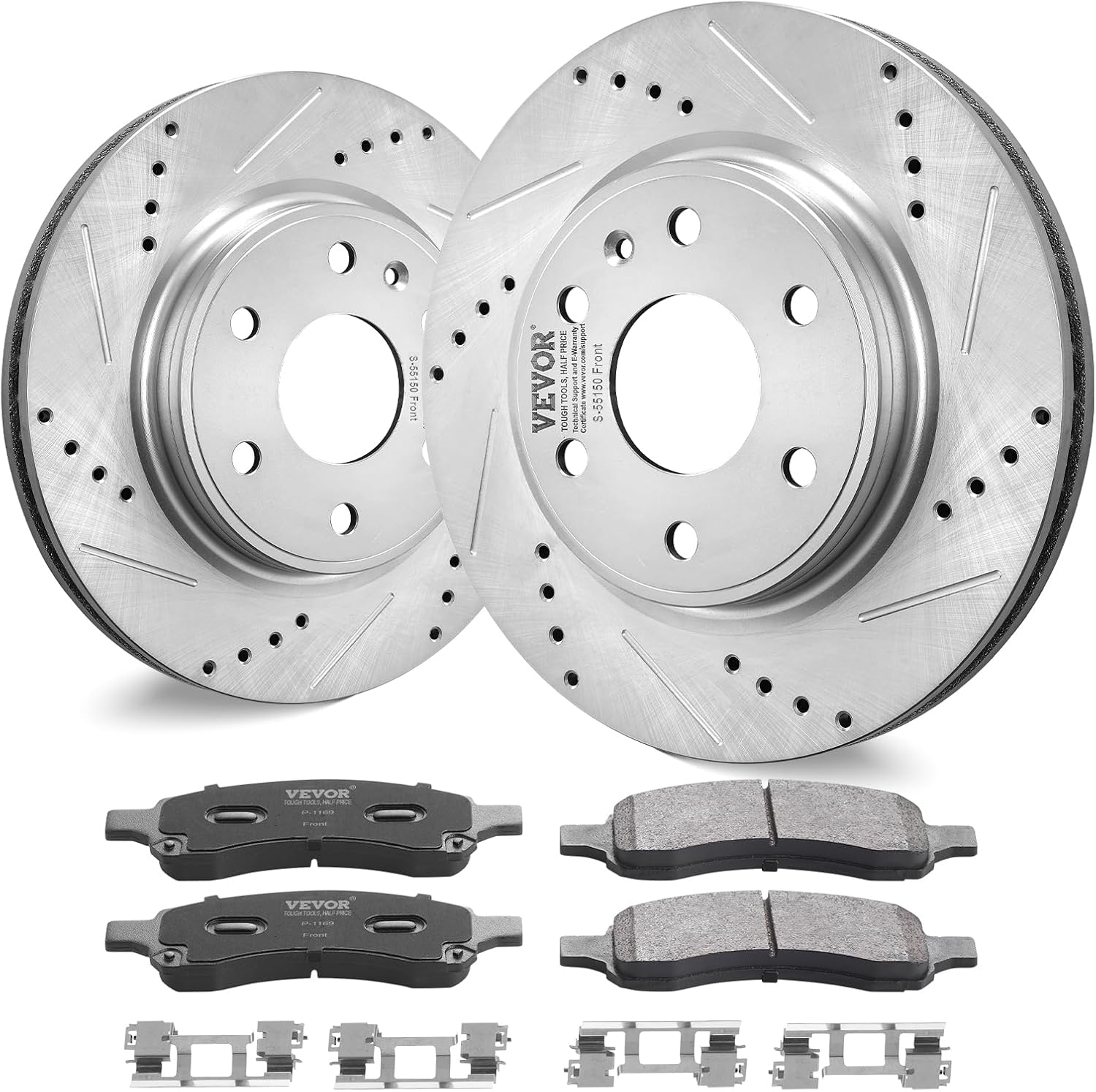 VEVOR Front Brake Kit Compatible with 2007-2017 Chevy Traverse, Buick Enclave, GMC Acadia, Saturn Outlook, Drilled and Slotted Brake Rotors Ceramic Brake Pads Replacement Kit, 12.8' Front Rotors
