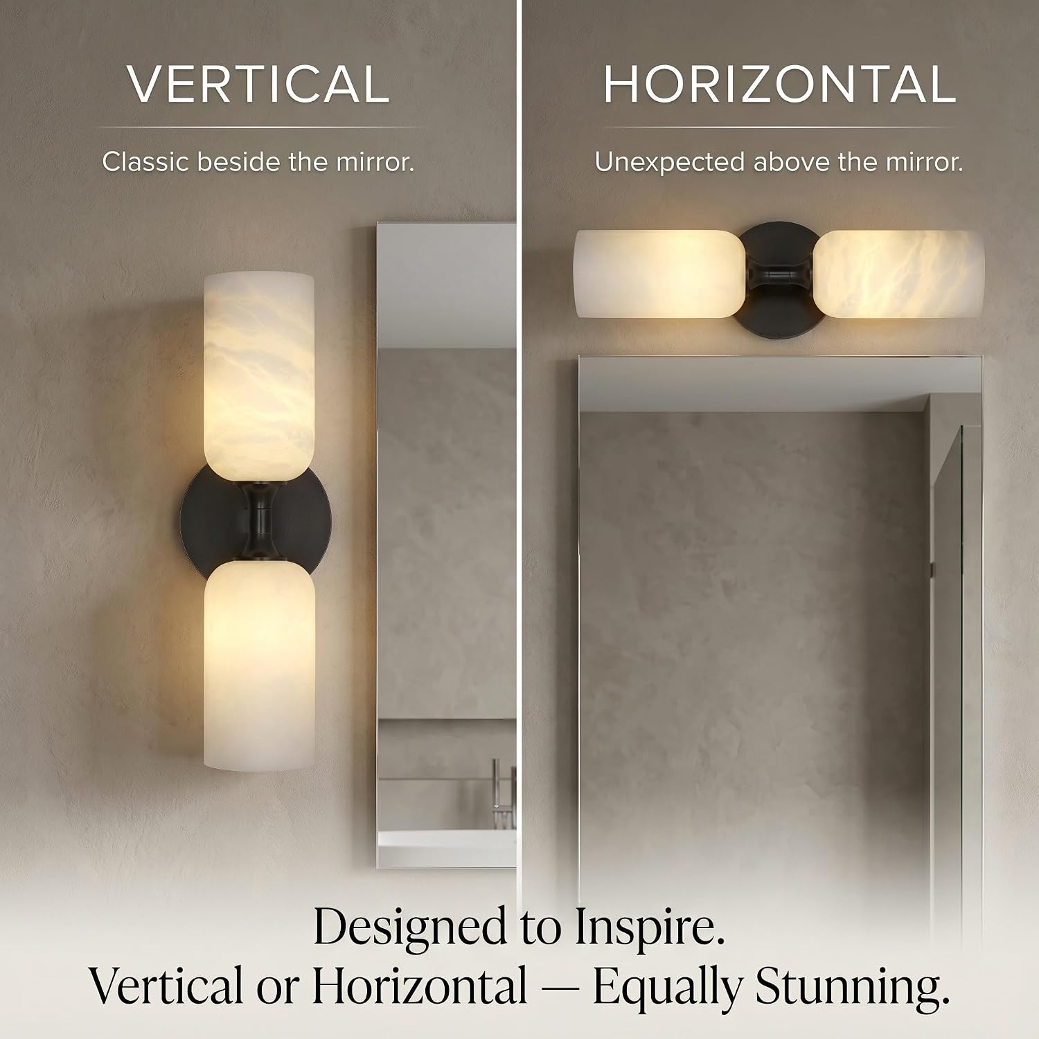 14in Modern Spanish Natural Marble Bathroom Vanity Sconces, Alabaster Wall Sconces Set of Two, Black Alabaster Sconce Wall Lighting, Black Wall Light Fixtures Decor