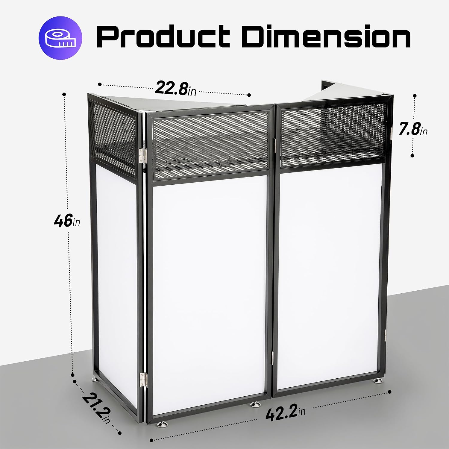 CAHAYA DJ Booth Stand Portable – DJ Table Facade for Laptop & Controller Double Top Corners Black & White Scrims for Lighting Easy Setup Foldable Storage with Bag 40'L x 20'W