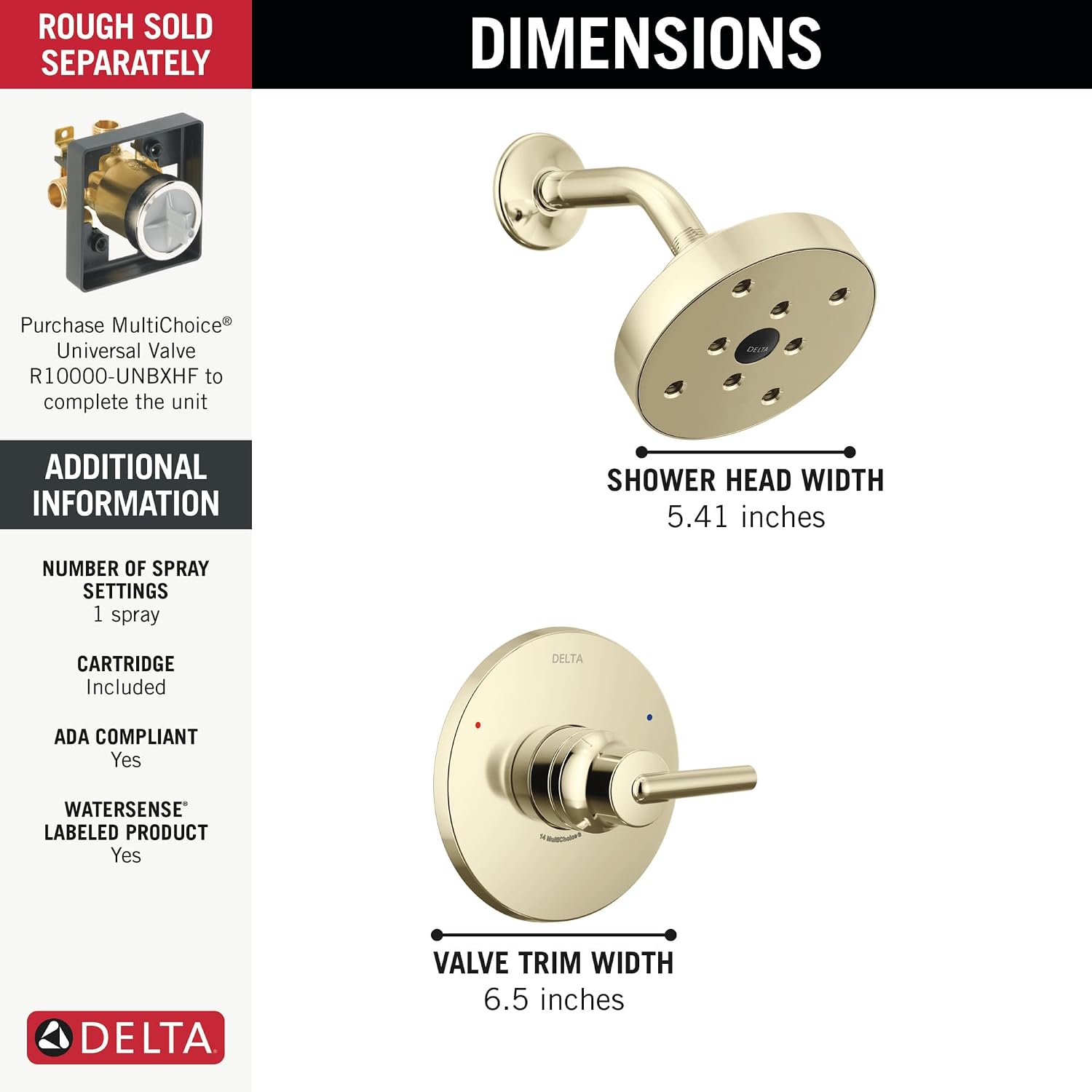 Delta Trinsic 14 Series Single-Function H2Okinetic Shower Faucet Set, Polished Nickel Shower Head and Handle Valve Trim Kit, Polished Nickel T14259-PN (Valve Not Included)