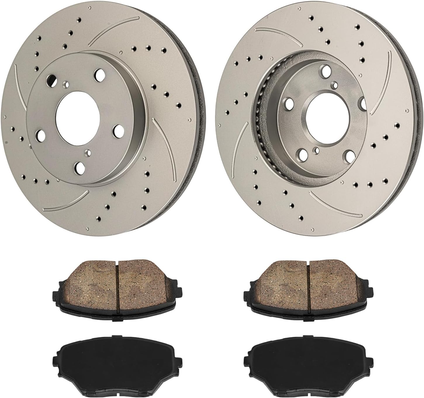 KAX Front Brakes and Rotors for Toyota RAV4 2001-2005, Drilled and Slotted Vented Disc Brake Rotor Ceramic Brake Pad Replacement (#31295+D862, 10.83inch, 275MM)