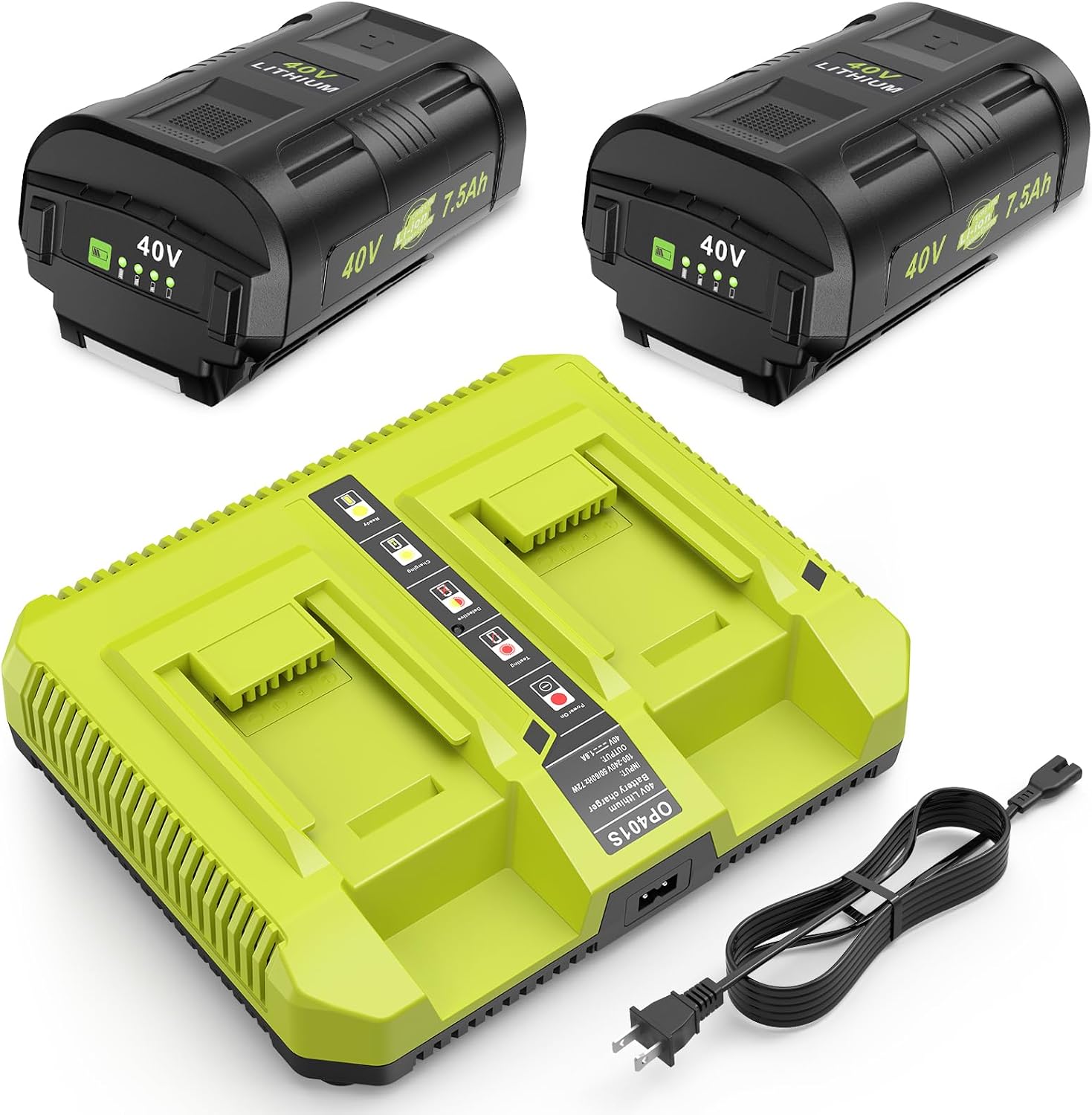 7.5Ah Replacement for Ryobi 40V Battery and Dual Charger Combo Compatible with Ryobi 40V Lithium Battery OP4040 OP4026 OP40601 OP4050A OP4030 OP4050 OP40201 OP40401 (2Battery+1Charger)