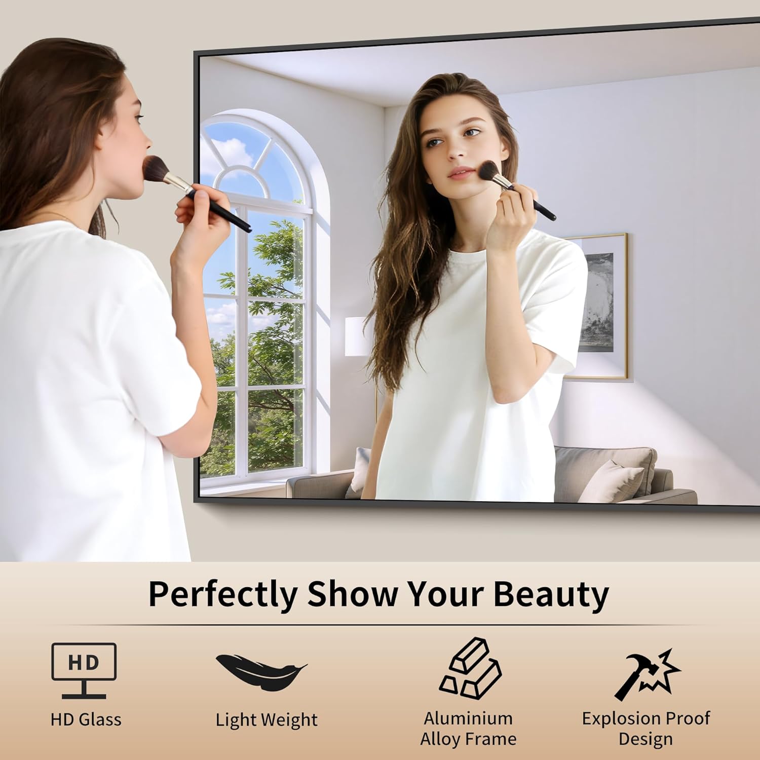 COFENY Bathroom Black Mirror, 36x55in Black Rectangle Mirror with Thin Metal Frame, Large Rectangular Wall Mirror for Bathroom, Living Room, Hair Salon, Big Farmhouse Mirror Hang Horizontal/Vertical