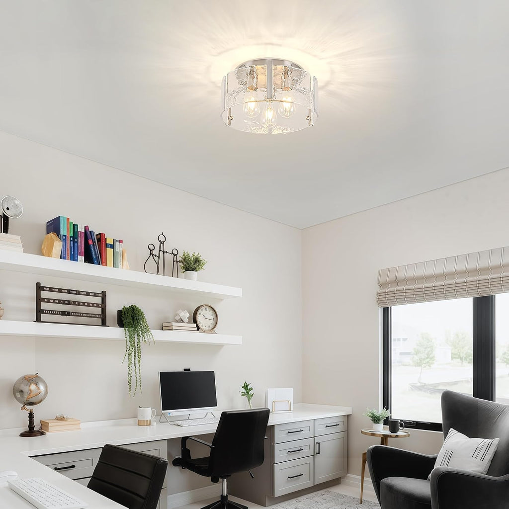 14.9 Inch Modern Semi Flush Mount Ceiling Light, Nickel Glass Ceiling Light Fixture 3-Light Kitchen Island Light Fixtures Ceiling Light for Foyer Hallway Bedroom Laundry Entryway Lighting Fixtures