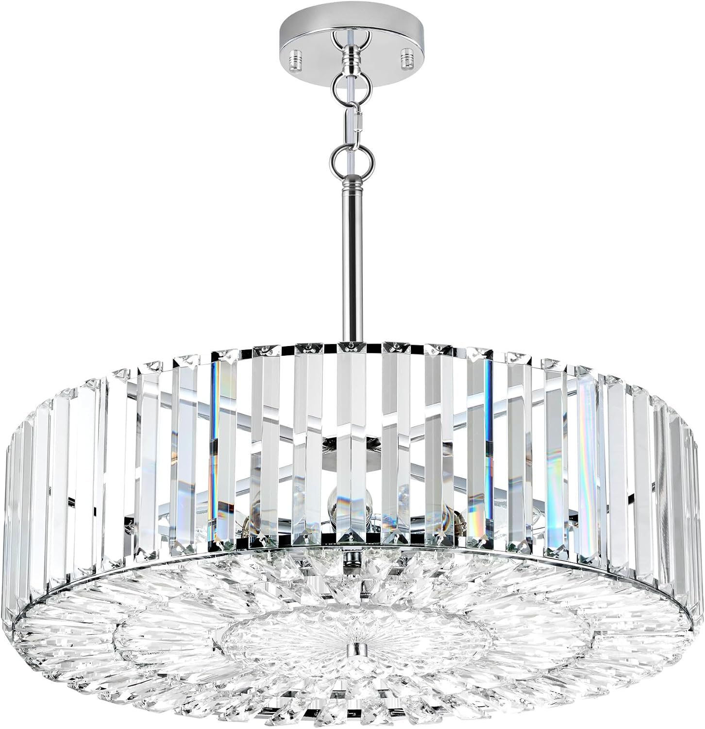 VONLUCE Cystal Ceiling Light Fixture, 6-Light Semi Flush Ceiling Light with Crystal Prisms, 21 in. Chandelier for Dining Room Bedroom Entryway, Kitchen, Nickel Metal Canopy, ETL Certificated