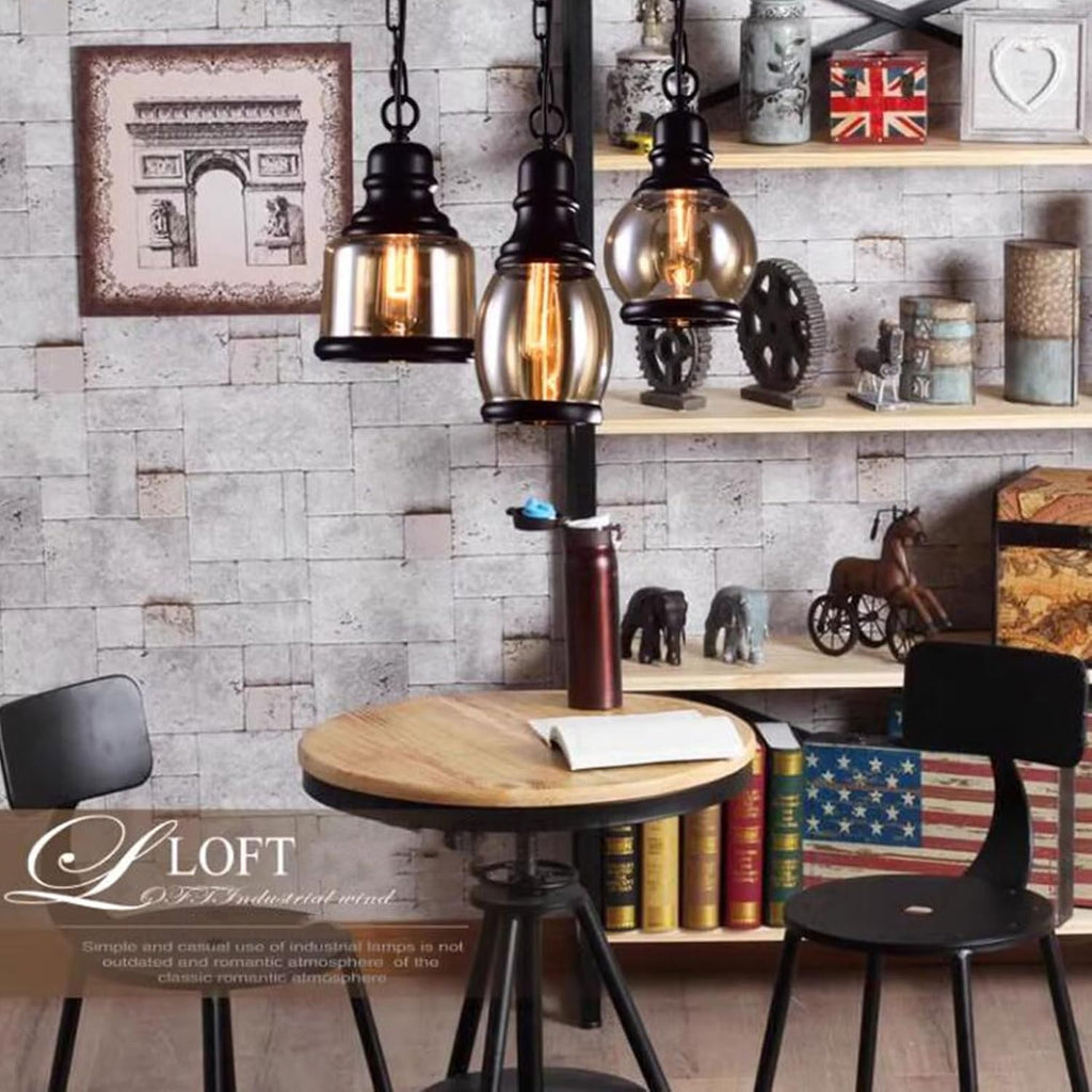 Chandelier Light Vintage Amber Glass Pendant Light Industrial Wrought Iron Hanging Lamp Mini Modern Black Adjustable Ceiling Chandelier Lights Fixture for Kitchen Island Farmhouse Loft Bar Hallway Han