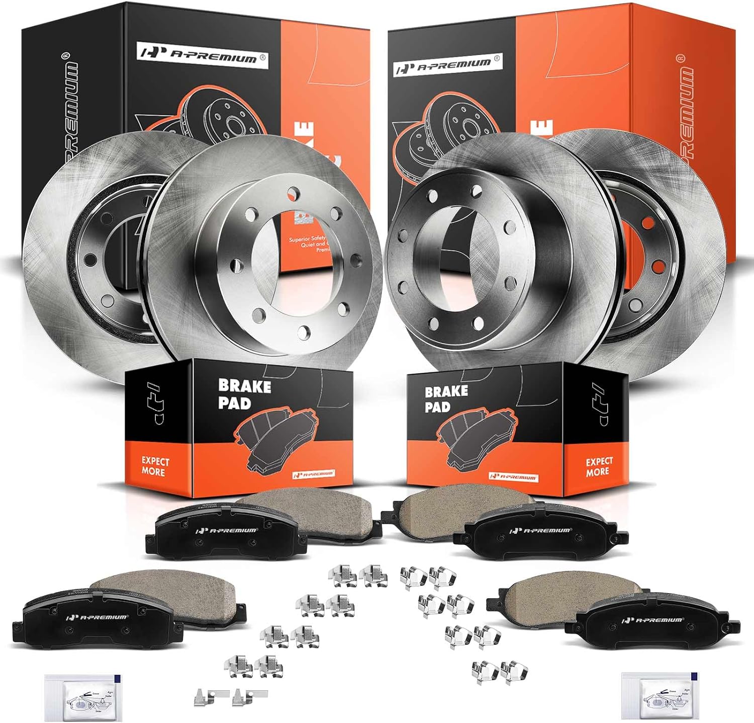 A-Premium Front & Rear Vented Disc Brake Rotors + Ceramic Pads Kit Compatible with Select Ford Models - For F-250 Super Duty/F-350 Super Duty 2005 2006 2007, 12-PC Set