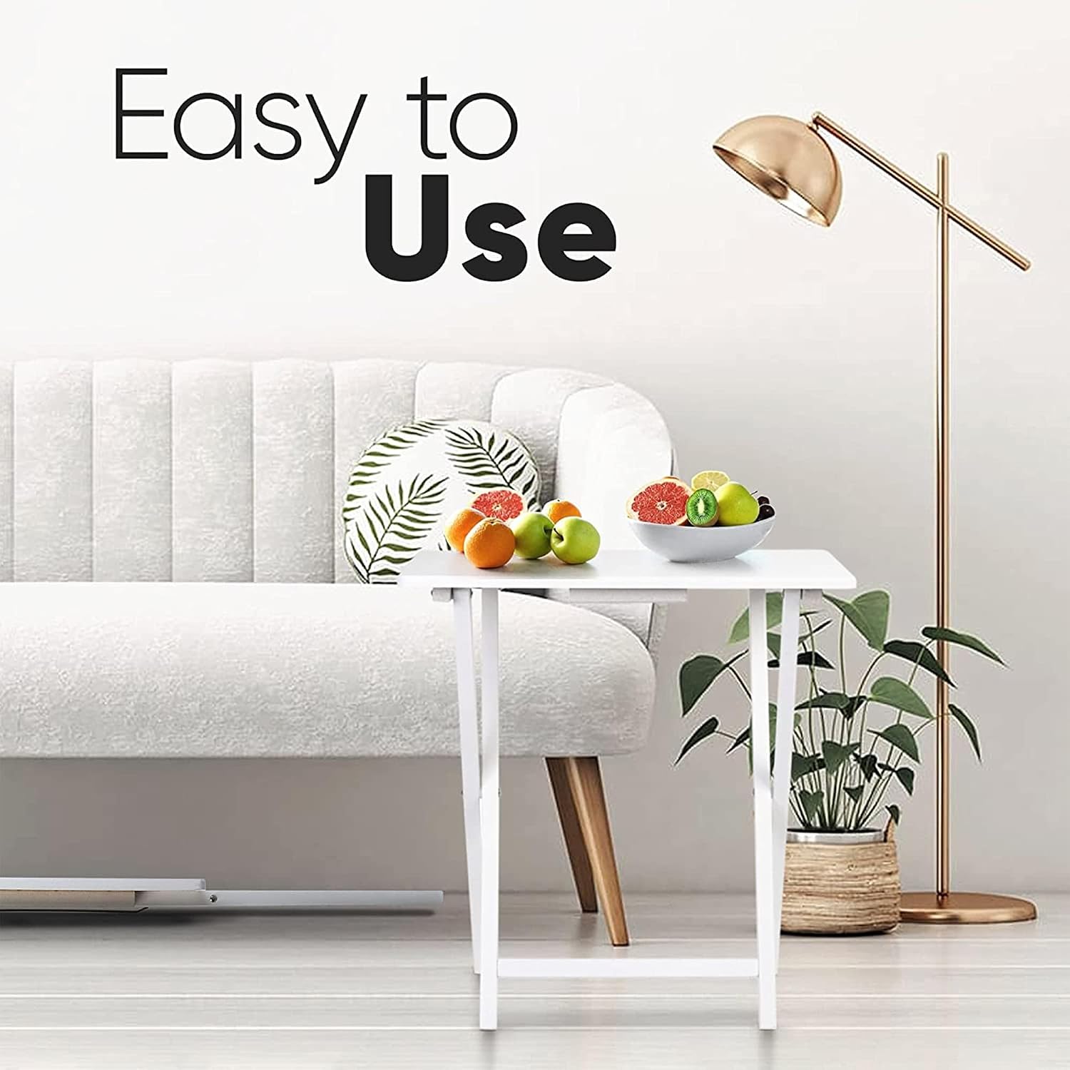 PJ Wood Conventional Solid and Sturdy Wood Construction Portable Folding TV Snack Tray Table Desk Serving Stand, White (6-Piece Set)