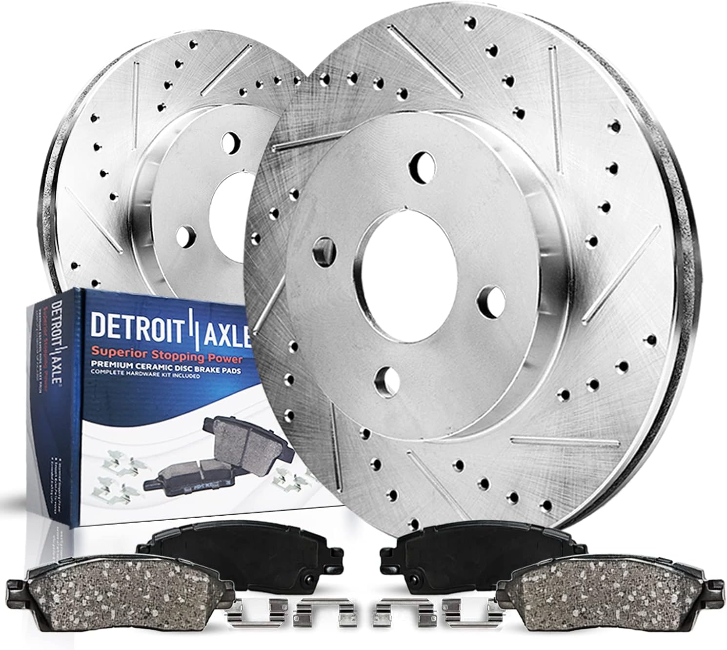 Detroit Axle - 4 Lugs Front Brake Kit for 2000-2006 Nissan Sentra, 93-01 Altima, 99-02 Infiniti G20, Drilled & Slotted Disc Brake Rotors Replacement Ceramic Brakes Pads: 11.02'' inch Rotors