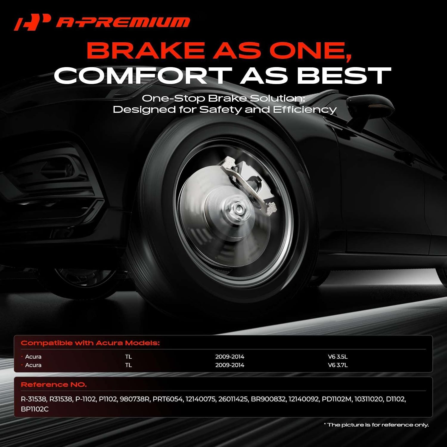 A-Premium 12.60 inch (320mm) Front Vented Disc Brake Rotors + Ceramic Pads Kit Compatible with Select Acura Models - TL 2009-2014, 3.5L 3.7L, 6-PC Set