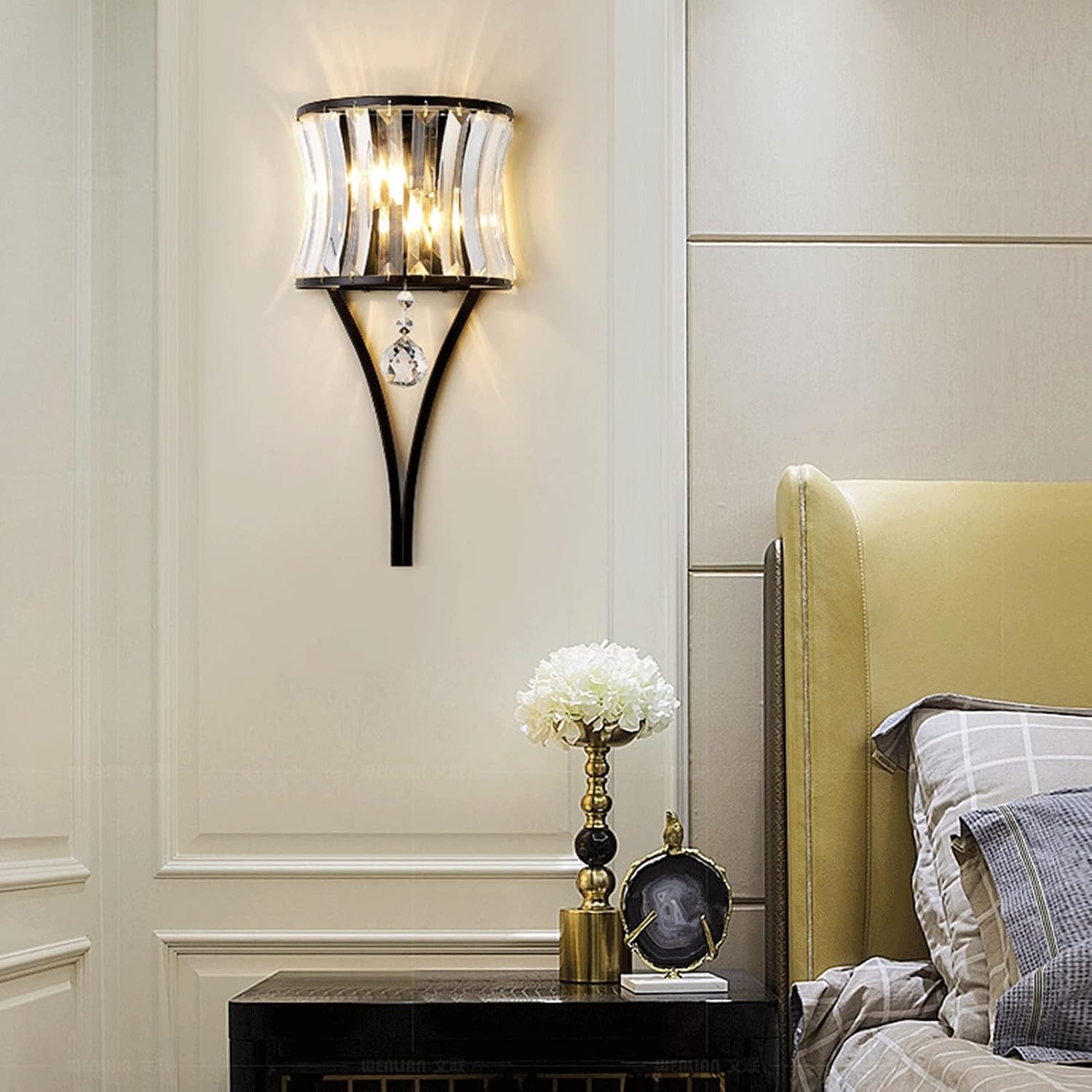 Wall Lighting Fixtures European-Style Crystal Wall Light Antique Wrought Iron Glass Wall Sconces Retro Art Decor Lighting Fixture for Hotel Bar Living Room Bathroom Hallway Villa Bedroom Kitche/