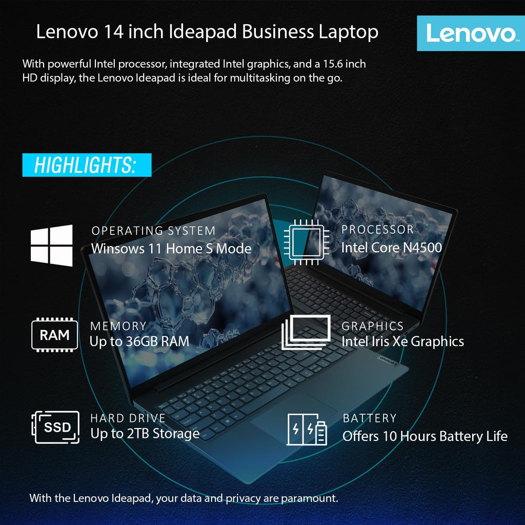 Lenovo IdeaPad Laptop with Microsoft Office, Intel High Performance CPU, 11 Hour Battery, SD-Card Reader, Webcam + USB-C, WOWPC Recovery USB, Windows 11 (20GB RAM | 1152GB SSD)