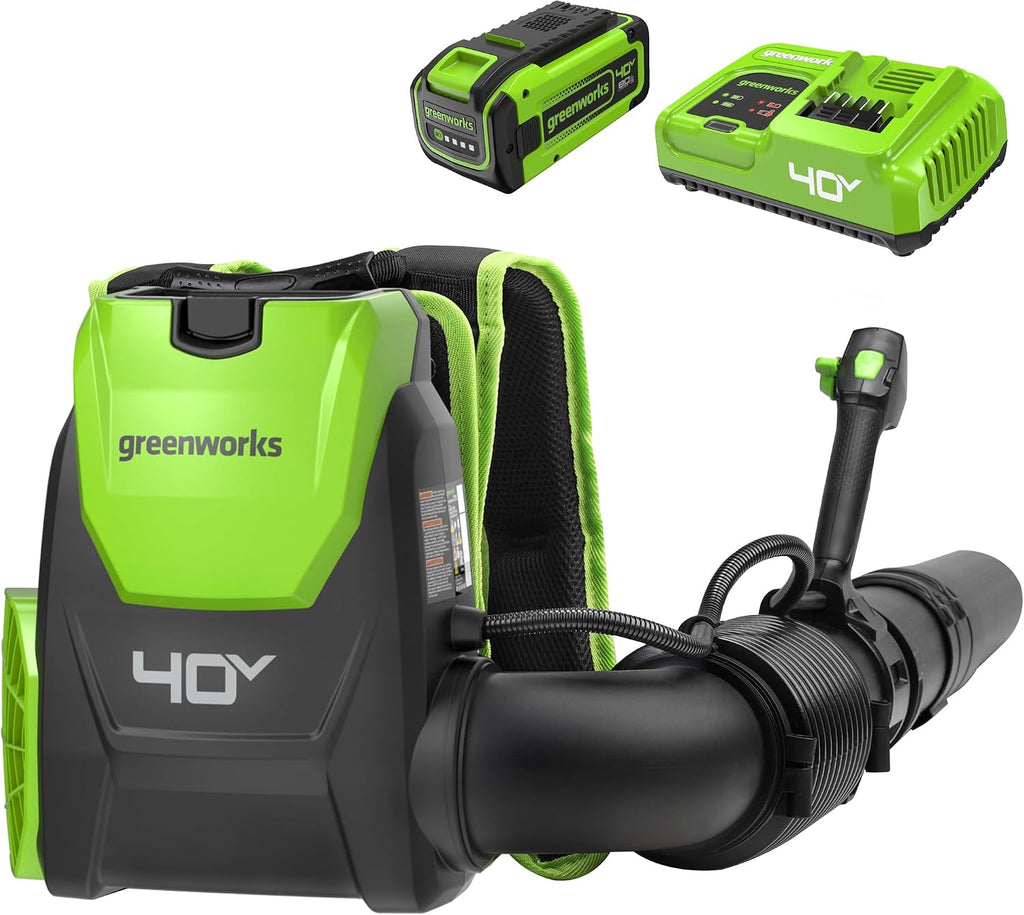 Greenworks 40V (165 MPH / 660 CFM / 75+ Compatible Tools) Cordless Brushless Backpack Leaf Blower, 8.0Ah Battery and Charger Included, Green