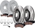 Detroit Axle - Brake Kit for Volkswagen 2010 Jetta 2009-2011 Eos 2009-2010 Audi A3 Quattro 11.34' inch Front and 11.10' inch Rear Drilled and Slotted Disc Brake Rotors Ceramic Brakes Pads Replacement