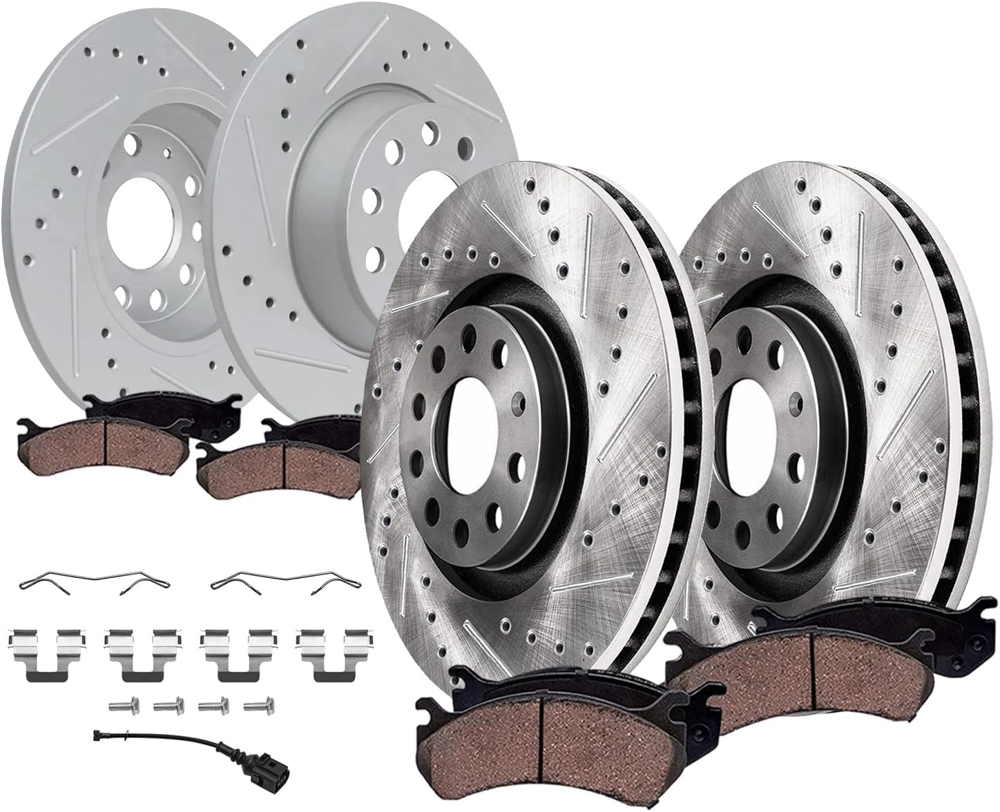 Detroit Axle - Brake Kit for Volkswagen 2010 Jetta 2009-2011 Eos 2009-2010 Audi A3 Quattro 11.34' inch Front and 11.10' inch Rear Drilled and Slotted Disc Brake Rotors Ceramic Brakes Pads Replacement