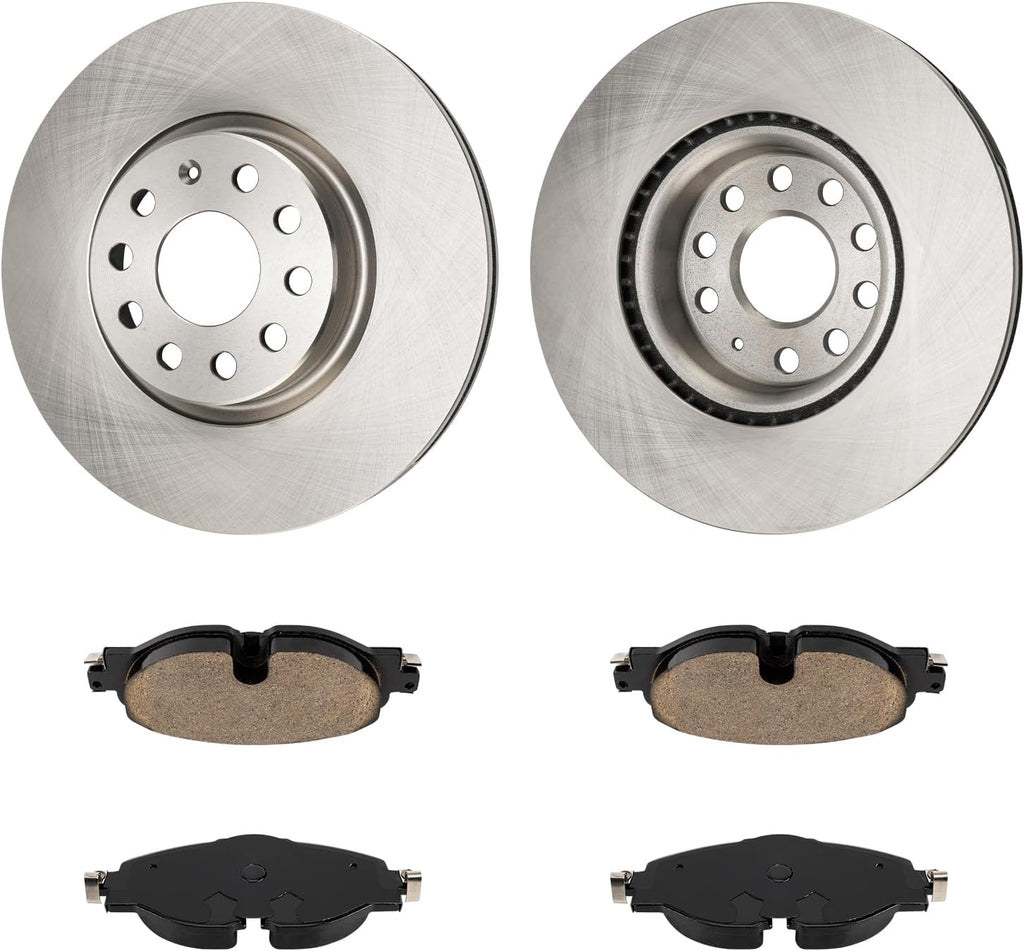 KAX Front Brakes and Rotors for Volkswagen GTI Golf Alltrack Audi A3 Quattro Golf TT Quattro, Smooth Vented Disc Brake Rotor Ceramic Brake Pads Replacement (#34279+D1760A, 12.28inch, 312MM)