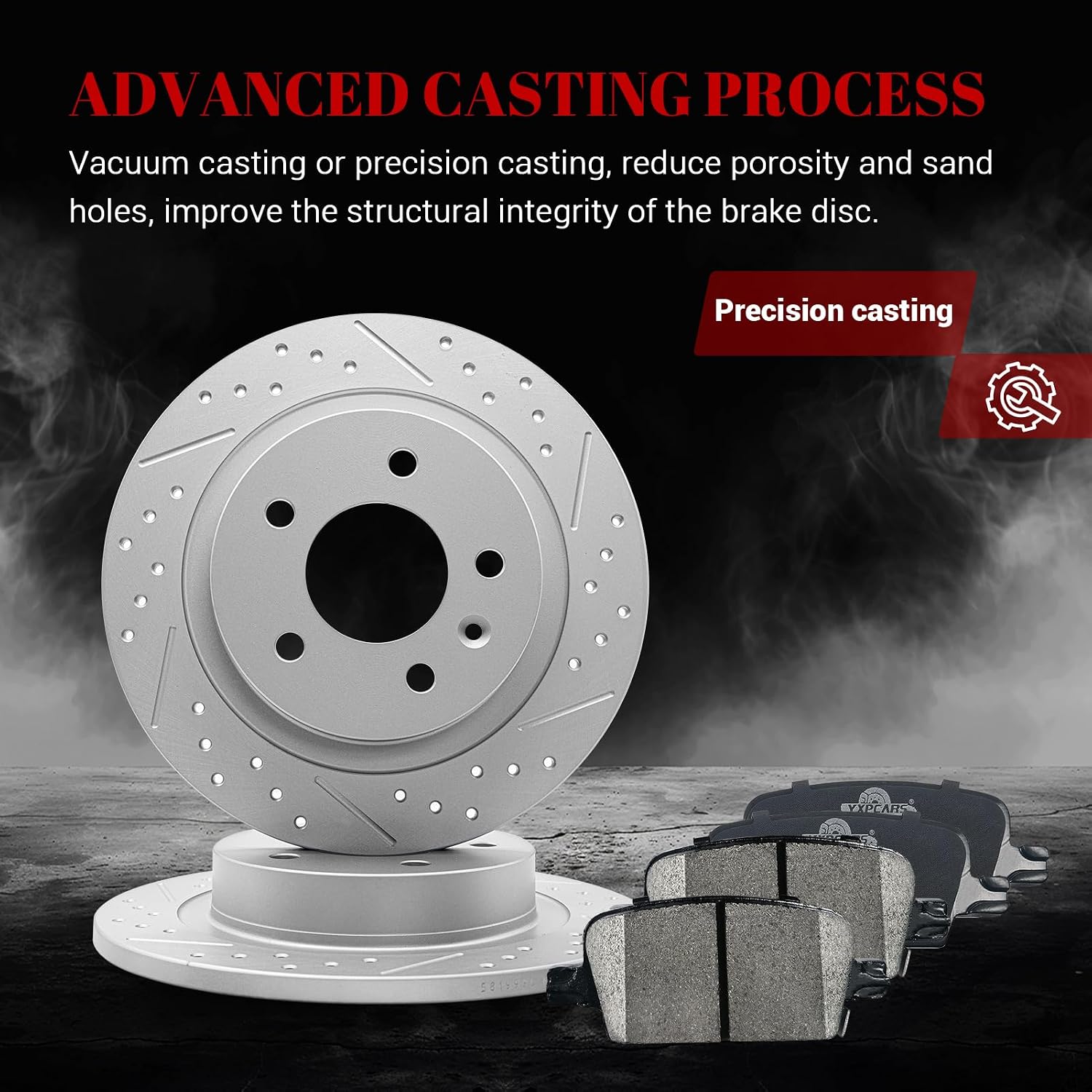 Front & Rear Drilled Slotted Rotors and Ceramic Disc Brake Pads Kit for Chevy Malibu 2016 2017 2018 2019 With Manual Parking Brake