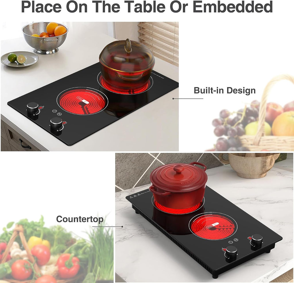 VBGK Single and Double Electric Cooktop, 110V Electric Stove Top with 9 Power Levels, Kids Lock & Timer,LED Touch Control,Overheat Protection Electric Stove