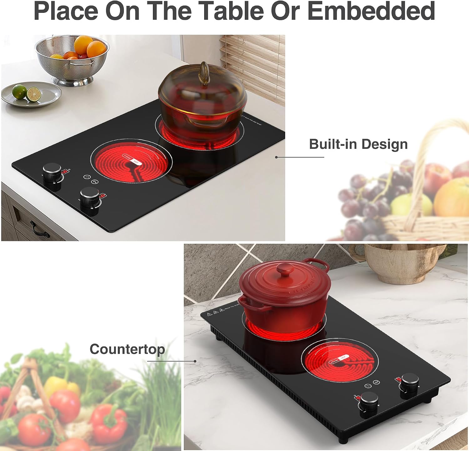 VBGK Single and Double Electric Cooktop, 110V Electric Stove Top with 9 Power Levels, Kids Lock & Timer,LED Touch Control,Overheat Protection Electric Stove