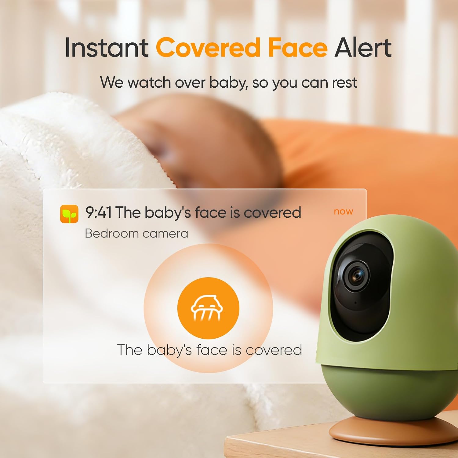 Monai Smart WiFi Baby Monitor - 3K HD Baby Camera with 7 AI Features, Pan-Tilt, 6X Zoom & Eye-Safe 950nm Night Vision, Instant Alerts for Cry/Sound/Sleep/Face, Local Storage, No Monthly Fee