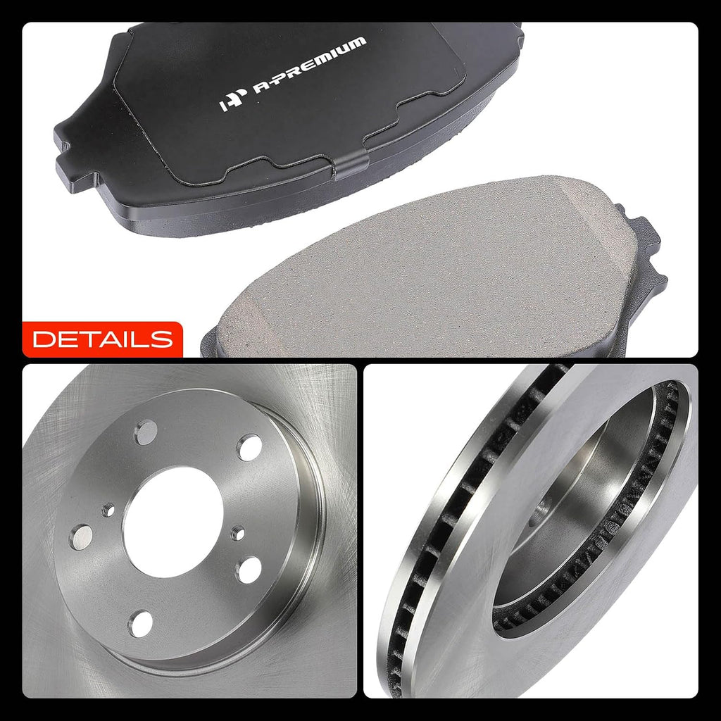 A-Premium 10.83 inch (275mm) Front Vented Disc Brake Rotors + Ceramic Pads Kit Compatible with Select Toyota Model - RAV4 2001 2002 2003 2004 2005, 2.0L 2.4L, 6-PC Set
