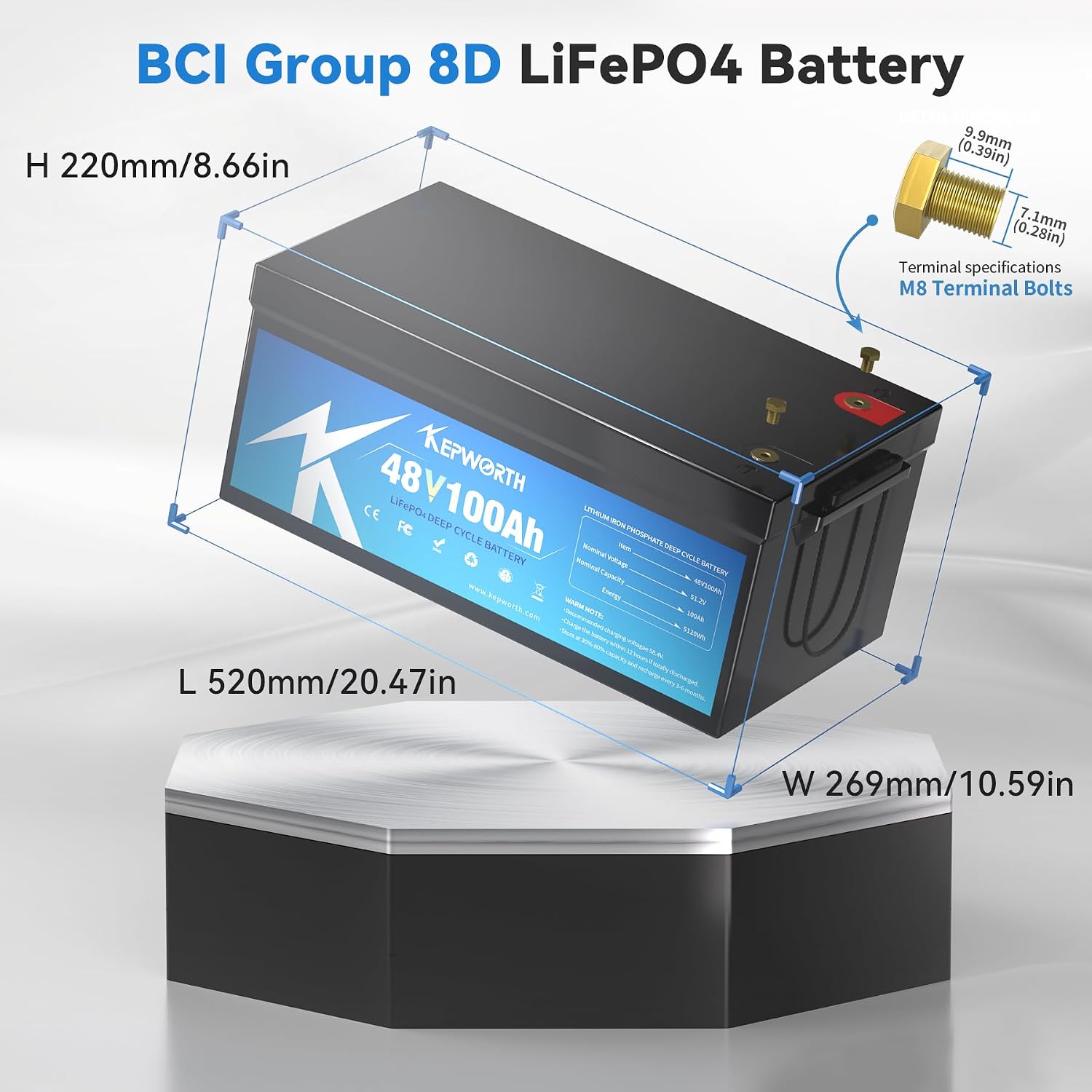 KEPWORTH 48V 100Ah Lithium Battery, Rechargeable Deep Cycle LiFePO4 Batteries, 200A Smart BMS, Perfect for Golf Carts, Rv, Solar, Offgrid, Boat, Trolling Motor