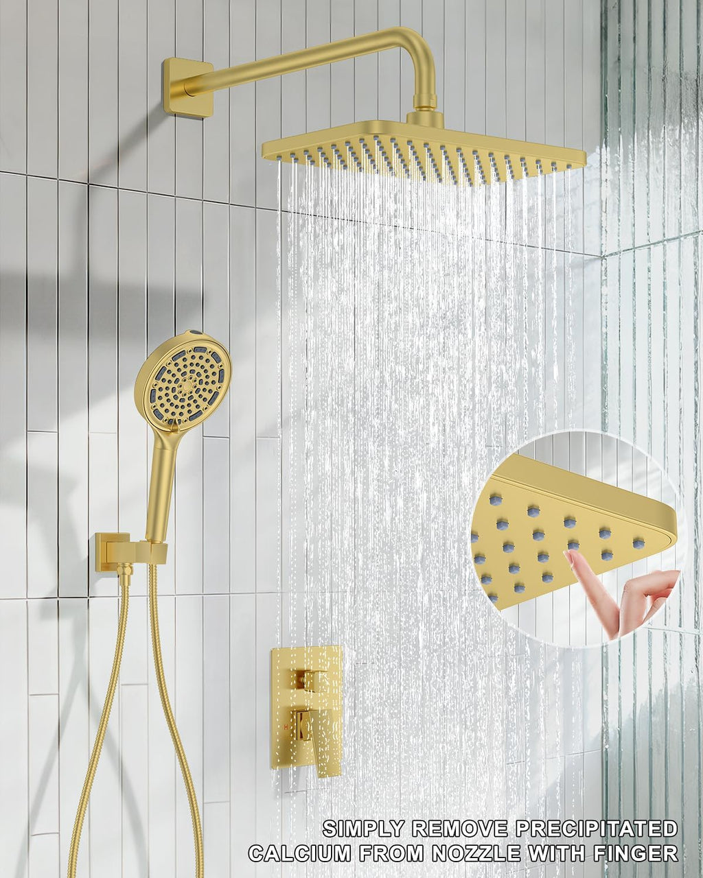 Brushed Gold Shower System Set - Complete with Valve Kit, Rainfall & Filtered Handheld Shower Head spray, Modern Bathroom Fixtures