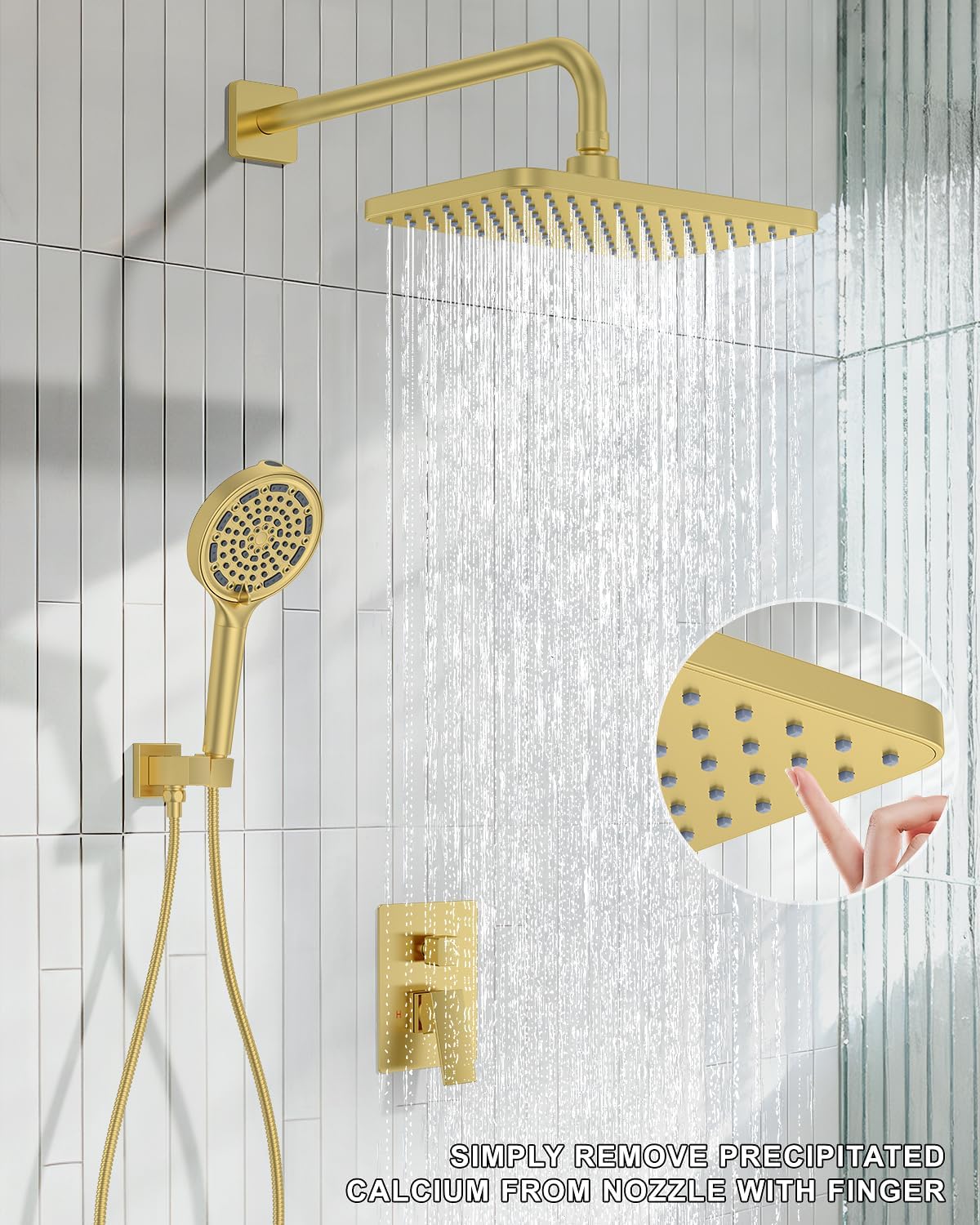 Brushed Gold Shower System Set - Complete with Valve Kit, Rainfall & Filtered Handheld Shower Head spray, Modern Bathroom Fixtures