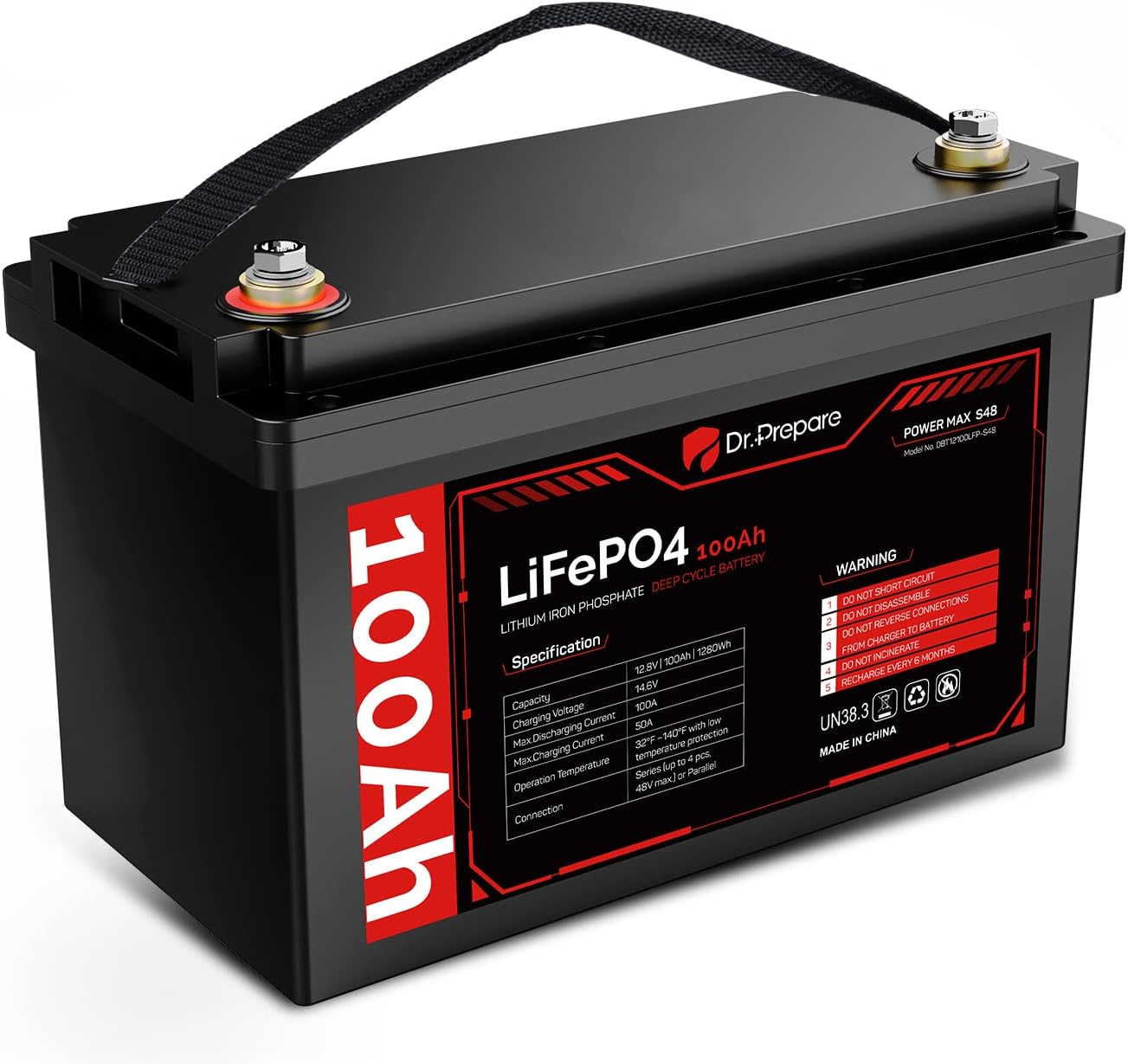 DR.PREPARE Group 31 12V 100Ah LiFePO4 Battery, Lithium Batteries 12v with 100A BMS, 1280Wh Deep Cycle Lithium Iron Phosphate Battery for RV, Solar Power, Off-Grid, Home Energy Storage