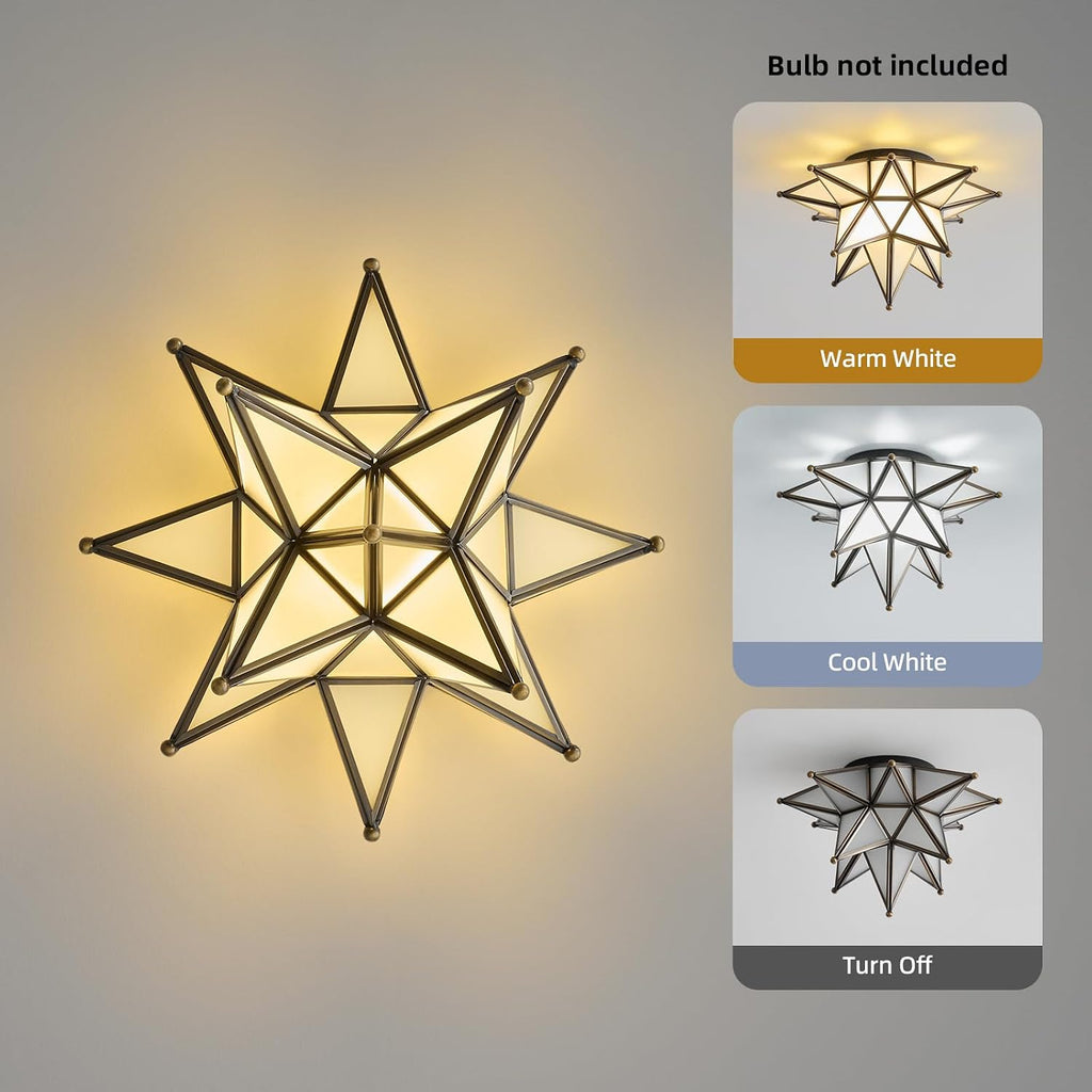 Black Moravian Star Ceiling Light - Oil Rubbed Bronze Vintage Antique Flush Mount Lighting - Art Deco Mid Century Milk Glass Fixture Lights for Hallway Bedroom Room Hall Entryway Laundry Foyer Kitchen