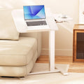 COMHOMA Tiltable Mobile Small Standing Desk, Pneumatic Adjustable Height Overbed Bedside Table with Wheels, Sit Stand Portable Rolling Laptop Desk Computer Workstations, White