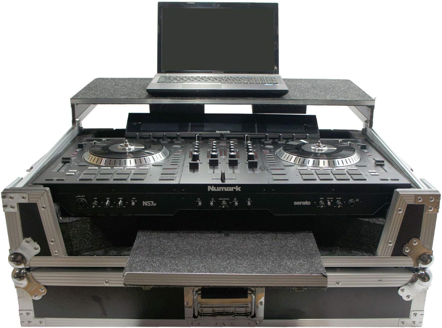 Harmony Audio HCNS7LTWFXTR Flight Glide Laptop Stand Combo DJ Case Compatible with Numark NS7 II