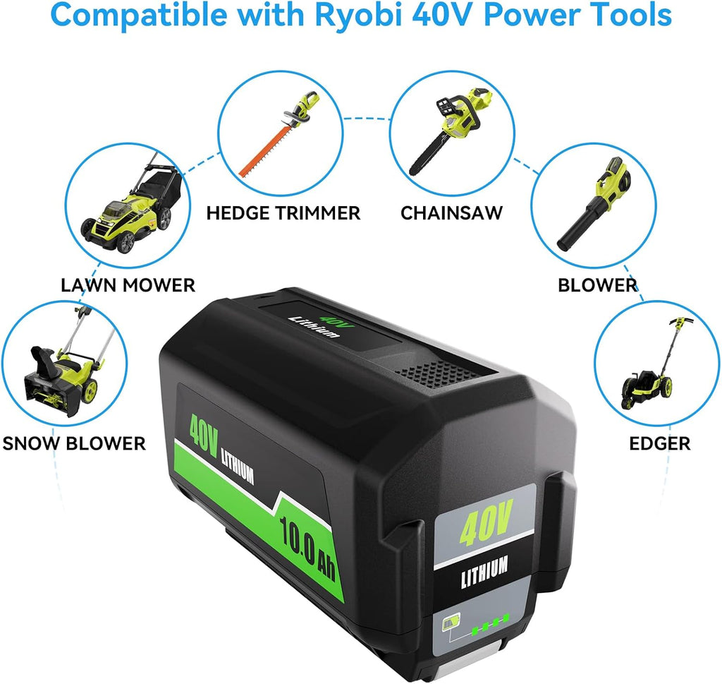 10.0Ah High Capacity Replacement for Ryobi 40V Battery OP4026 OP4030 OP4040 OP4050 OP4060 OP4075, Compatible with Ryobi 40 Volt Cordless Power Tools
