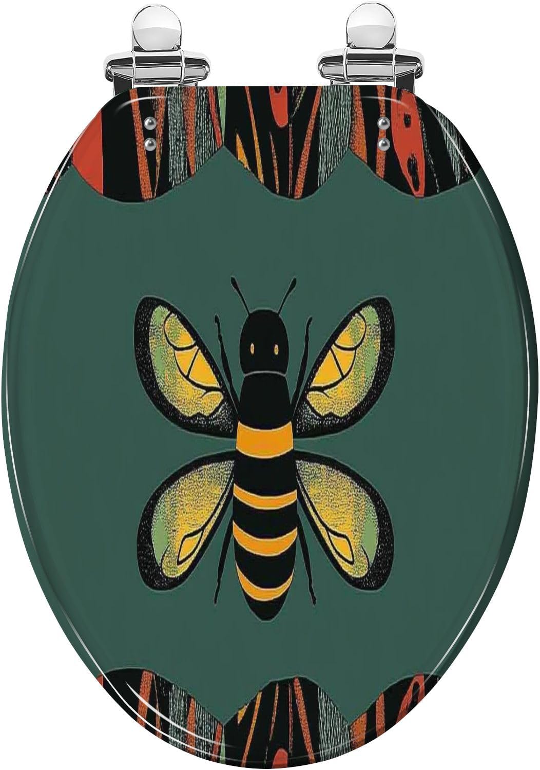 Elongated Toilet Seat honeybee abstracts designs geometric shapes black red Resin Toilet Seat Slow Quiet Close with Quick-Release Hinges Toilet Seat with Cover Easy to Clean Install