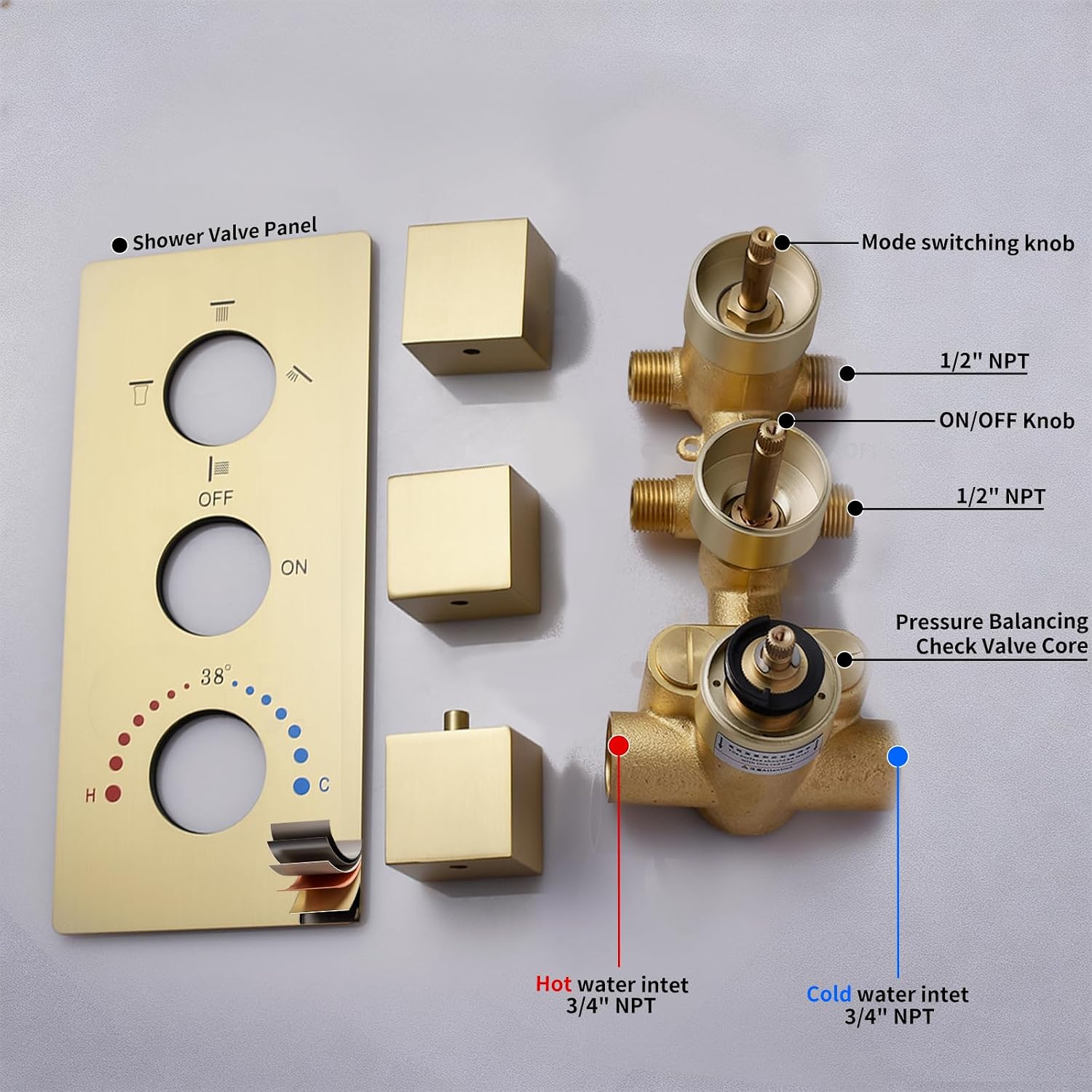 Thermosttic Shower Faucet Set Brushed Gold Shower System with 12 and 8 inch Rain Shower Head, 4 Body Jets, Handheld Spray