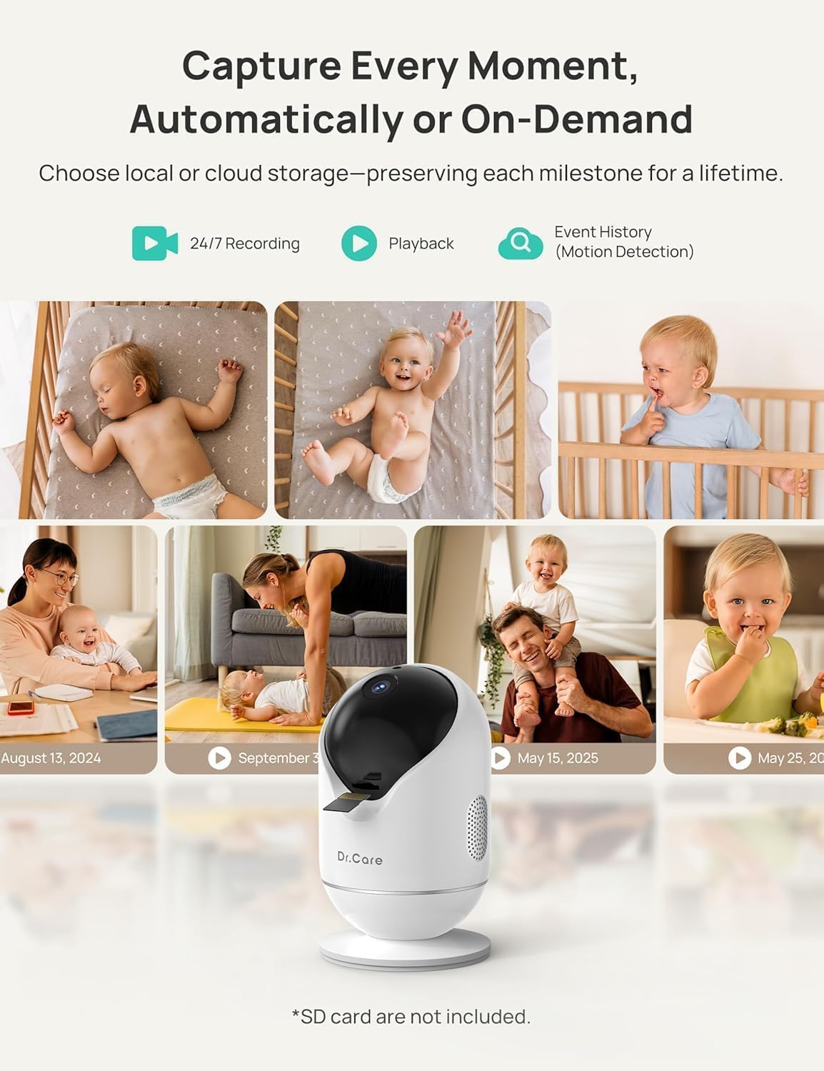 Dr.Care VistaView 5' Smart WiFi Baby Monitor with 2 Camaras - 2K Camera App Control & 1080P Split Screen, Cry & Motion Detection, Pan-Tilt-Zoom, HD Night Vision, Video Recording, Triple Security