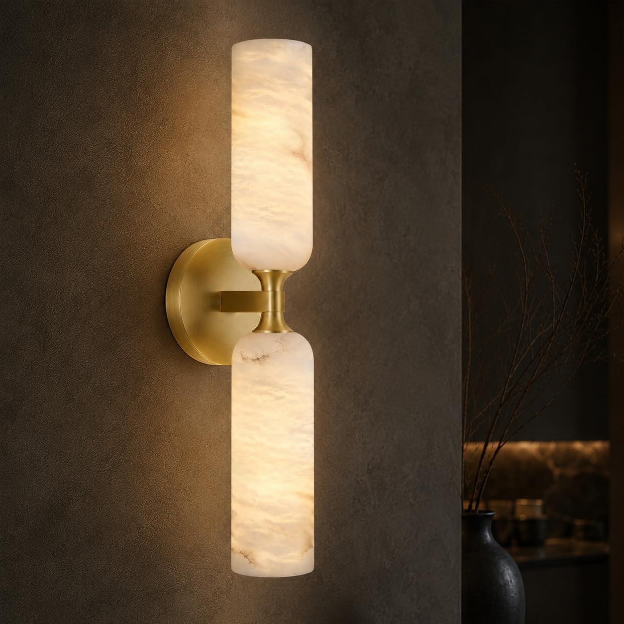 20in Alabaster Wall Sconce Antique Brass Sconces Wall Light, Imported Alabaster Modern Marble Bathroom Vanity Sconces, Gold Sconce Wall Decor, For Bedroom Living Room Staircases Hallway Foyer (1 Pcs)