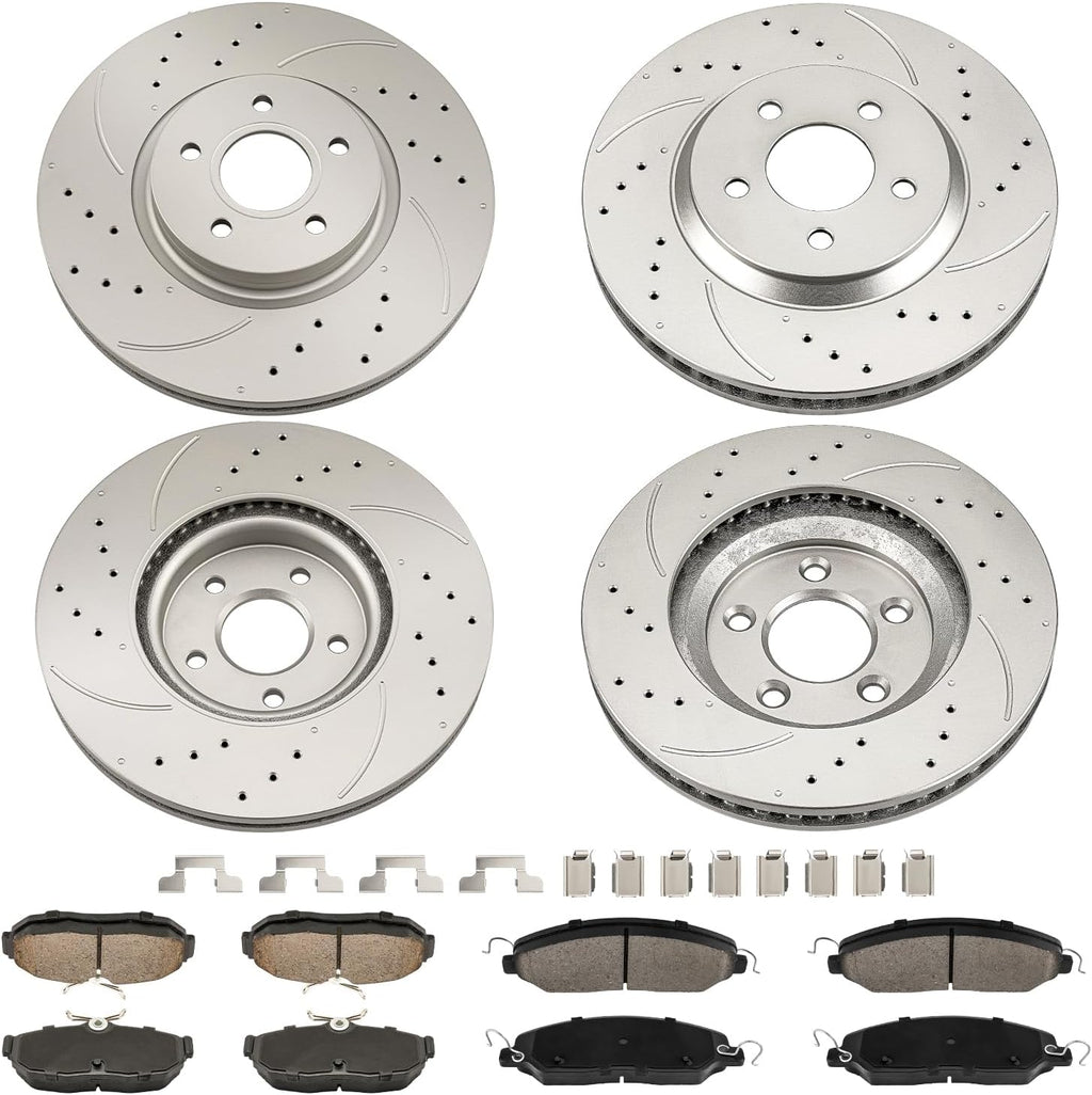 Torchbeam Front & Rear Brake Kit for Mustang Ford 2005 2006 2007 2008 2009 2010 4.6L,Drilled Slotted Brake Rotors and Pads Kits