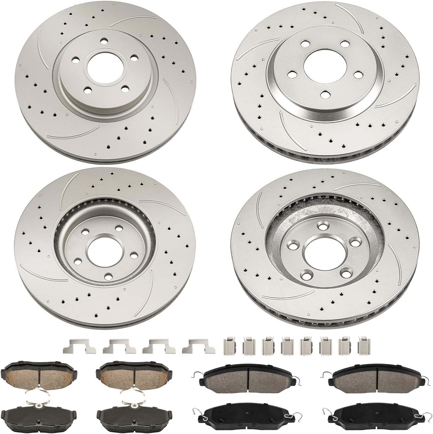 Torchbeam Front & Rear Brake Kit for Mustang Ford 2005 2006 2007 2008 2009 2010 4.6L,Drilled Slotted Brake Rotors and Pads Kits