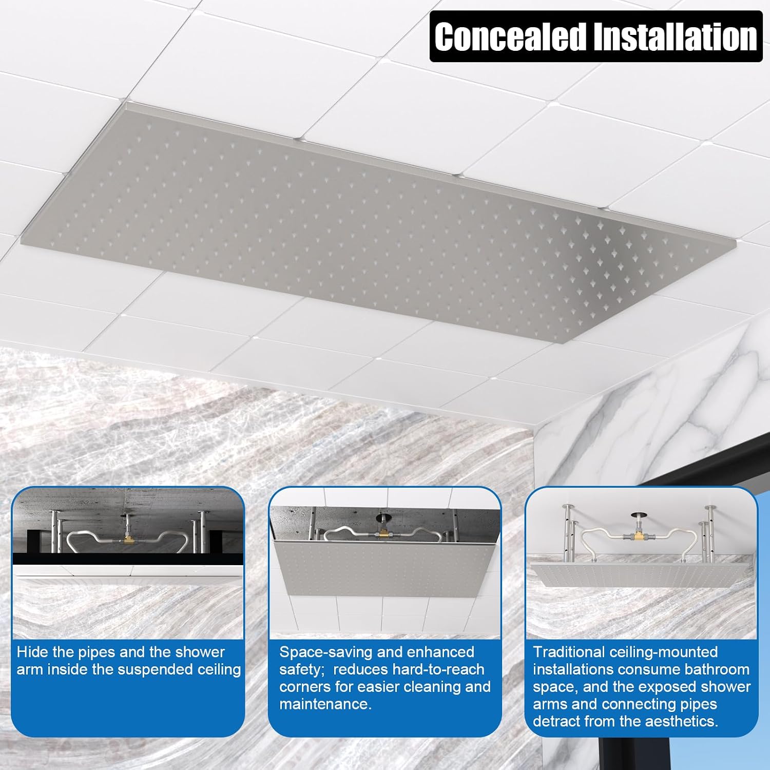 Luxury 15.7x31.5inch LED Rainfall Couples' Shower Multi Shower Head Thermostatic Shower System with Body Spray, Brushed Nickel