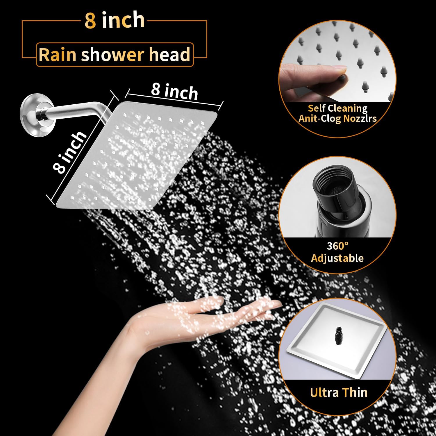 AYIVG Chrome 4 Function Dual Shower Head System 16 X 24 Inch Rainfall Waterfall And 8 Inch Wall Mount With Handheld shower head Digital Display Shower Valve Set