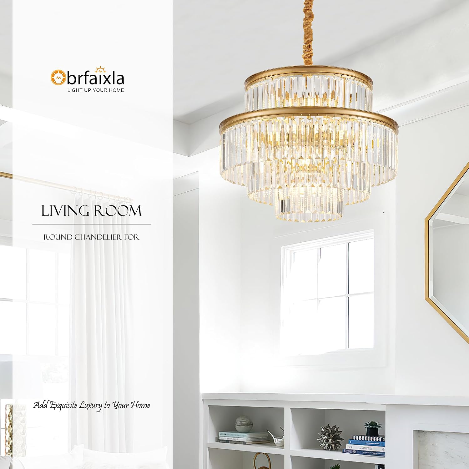 21.6' 14-Light Modern Crystal Chandelier Light Fixtures 4-Tier Gold Luxury Chandeliers for Dining Room Round Hanging Pendant Lighting for Living Room Kitchen Entryway Bedroom Foyer Hallway