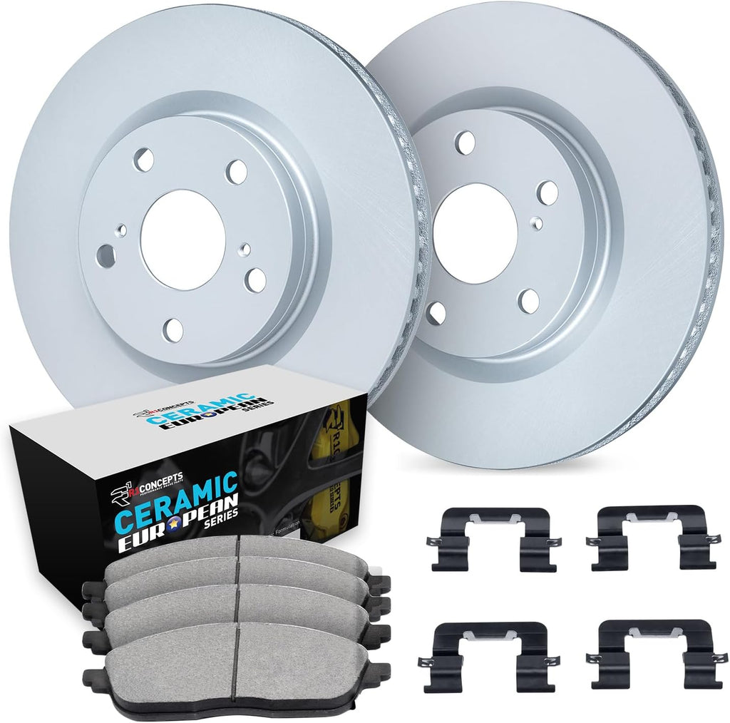 R1 Concepts Front Brake Kit Fits 2005-2009 Land Rover LR3; 2006-2009 Land Rover Range Rover| Euro Ceramic Pads, Blank Rotors| Hardware| 13.3' Front