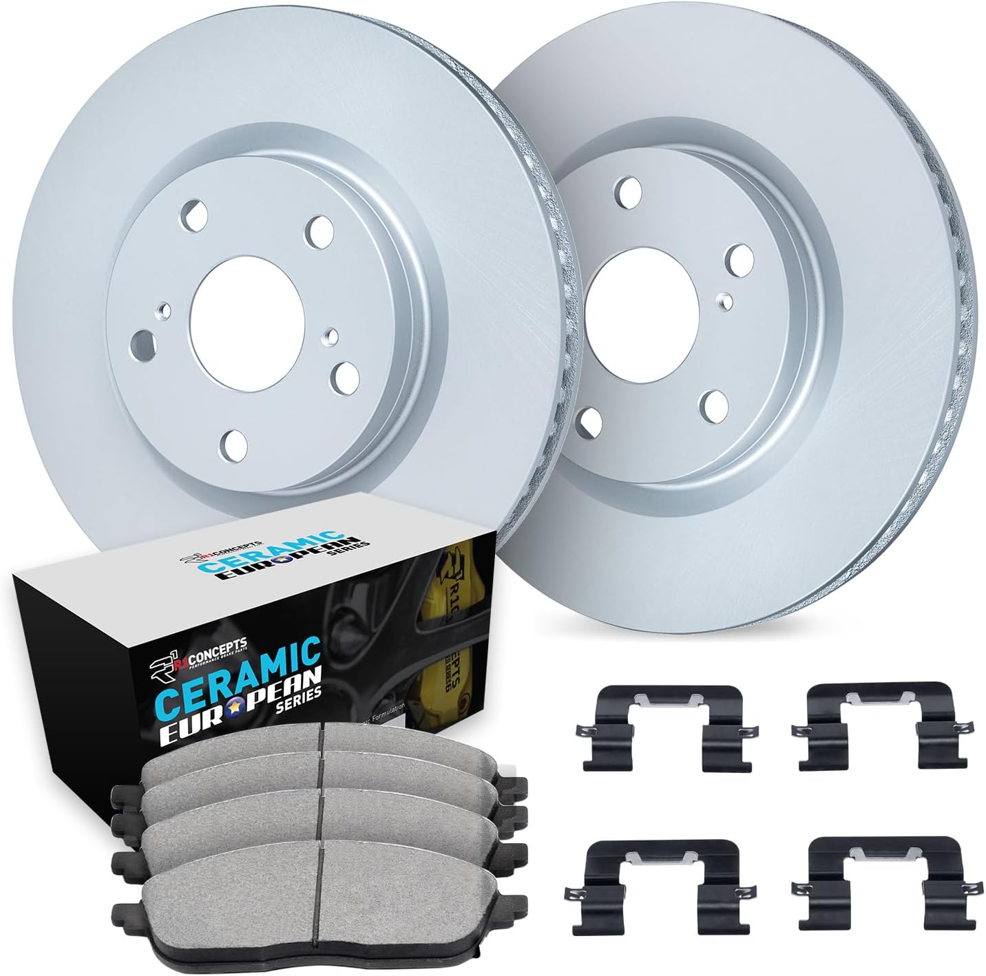 R1 Concepts Front Brake Kit Fits 2005-2009 Land Rover LR3; 2006-2009 Land Rover Range Rover| Euro Ceramic Pads, Blank Rotors| Hardware| 13.3' Front