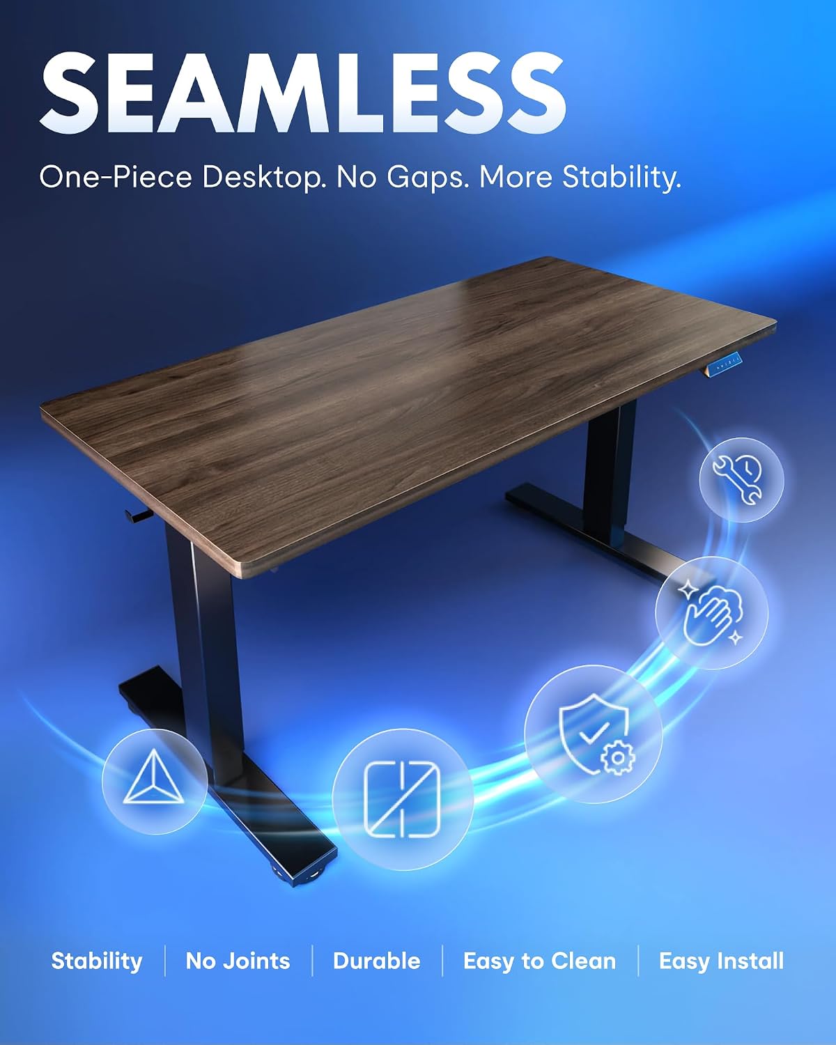 FLEXISPOT EN1 One-Piece Standing Desk, Electric Adjustable with 4 Memory Presets, 176 LBS Capacity, Stable & Quiet, Seamless Desktop for Home Office & Dual Monitors, 55'x28' Black Walnut