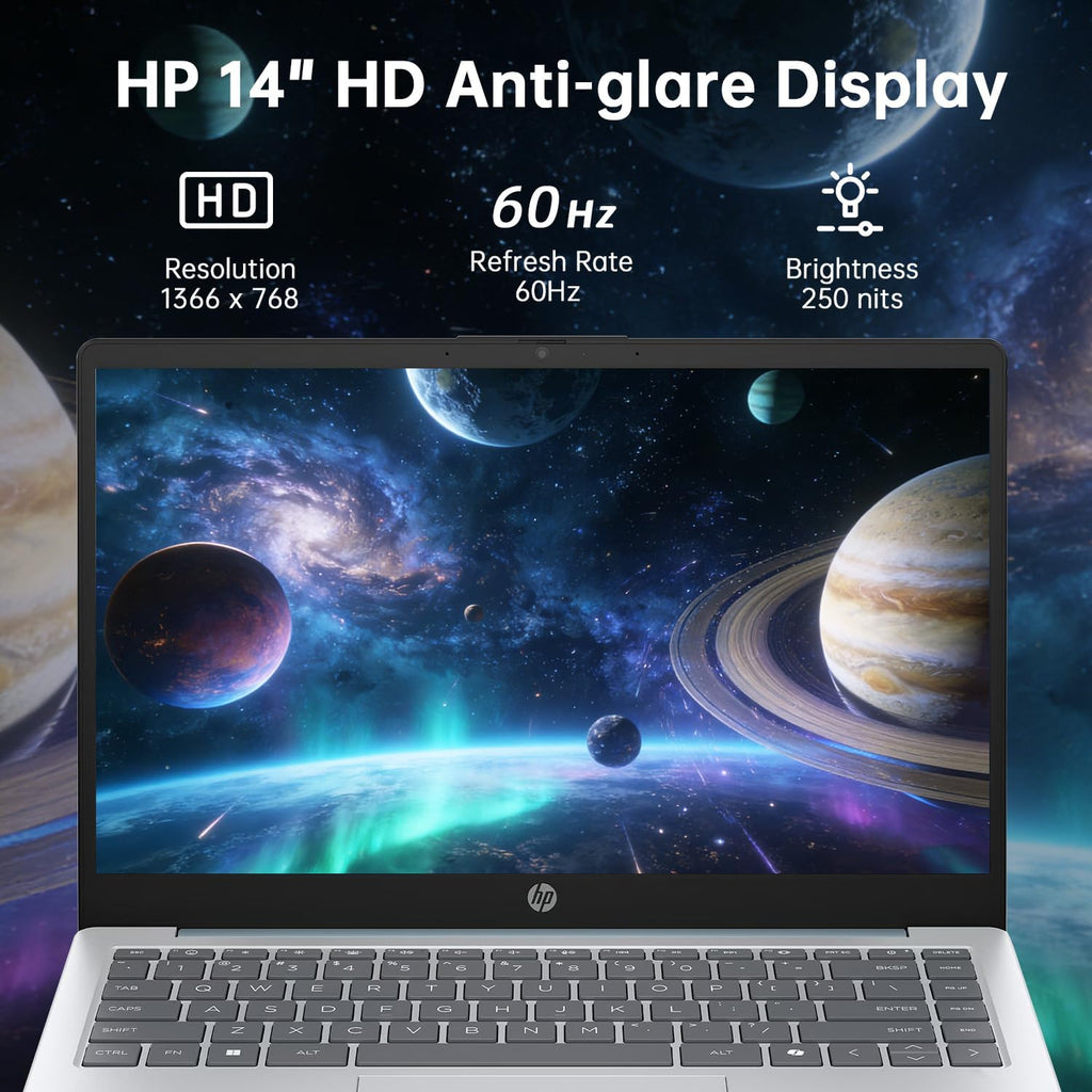 HP 14 inch Laptop with 1-Year Office 365, 14' HD Anti-Glare Display, AMD Athlon Processor(up to 3.5GHz), 4GB RAM, 128GB SSD + 128GB Portable SSD, Copilot PC, Long Battery Life, WiFi 6, Win 11 Pro