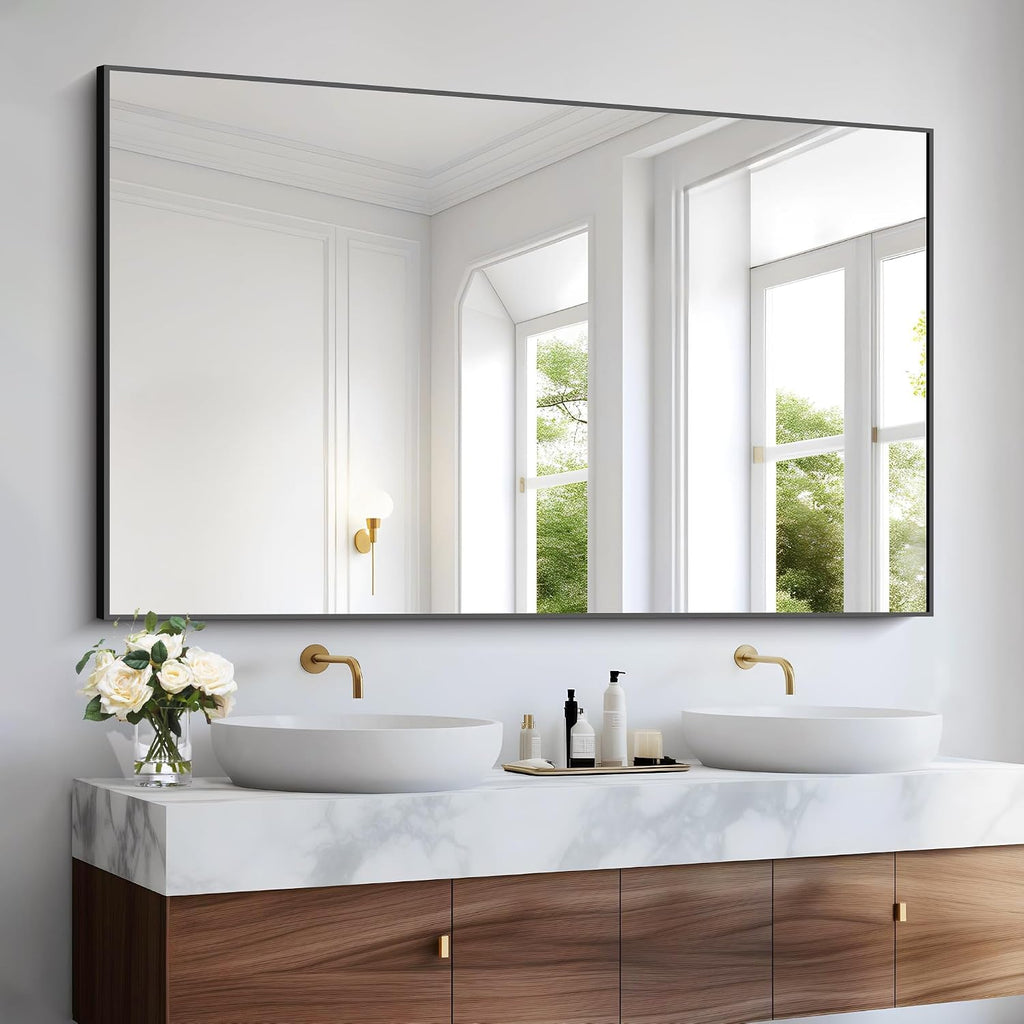 COFENY Bathroom Black Mirror, 36x55in Black Rectangle Mirror with Thin Metal Frame, Large Rectangular Wall Mirror for Bathroom, Living Room, Hair Salon, Big Farmhouse Mirror Hang Horizontal/Vertical