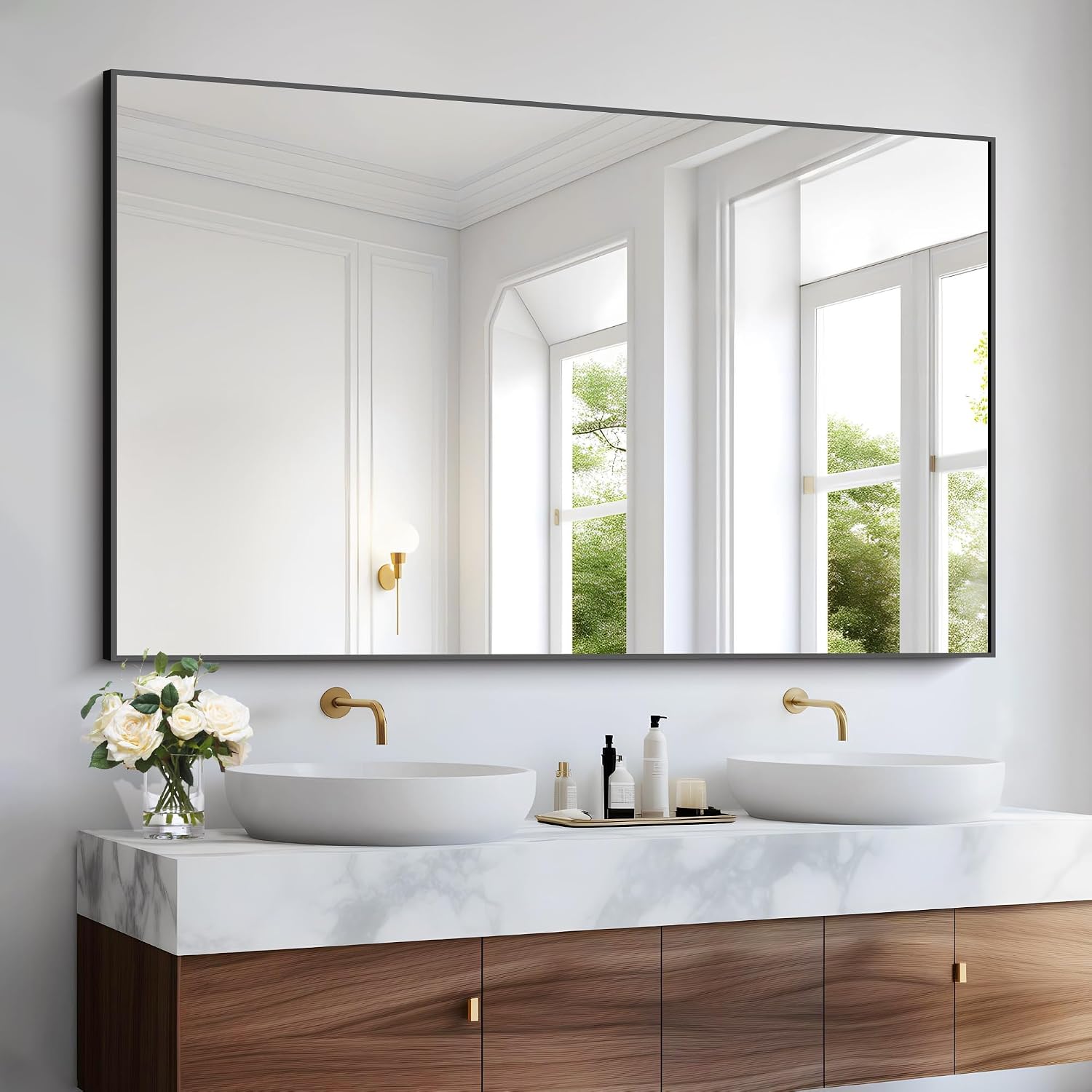COFENY Bathroom Black Mirror, 36x55in Black Rectangle Mirror with Thin Metal Frame, Large Rectangular Wall Mirror for Bathroom, Living Room, Hair Salon, Big Farmhouse Mirror Hang Horizontal/Vertical