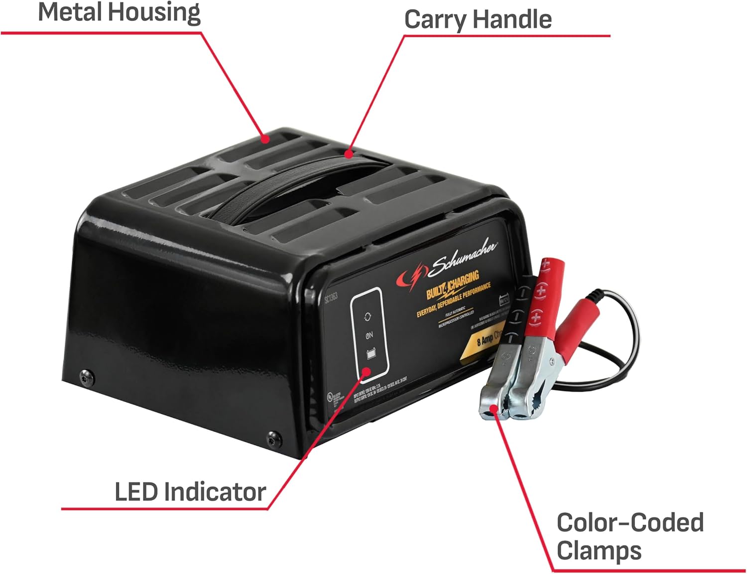 Schumacher Electric 8A Car Battery Charger and Maintainer, 3-in-1 Solution, for 6V/12V Power Sport, Automotive, and Marine Batteries, SC1363 (Pack of 2)