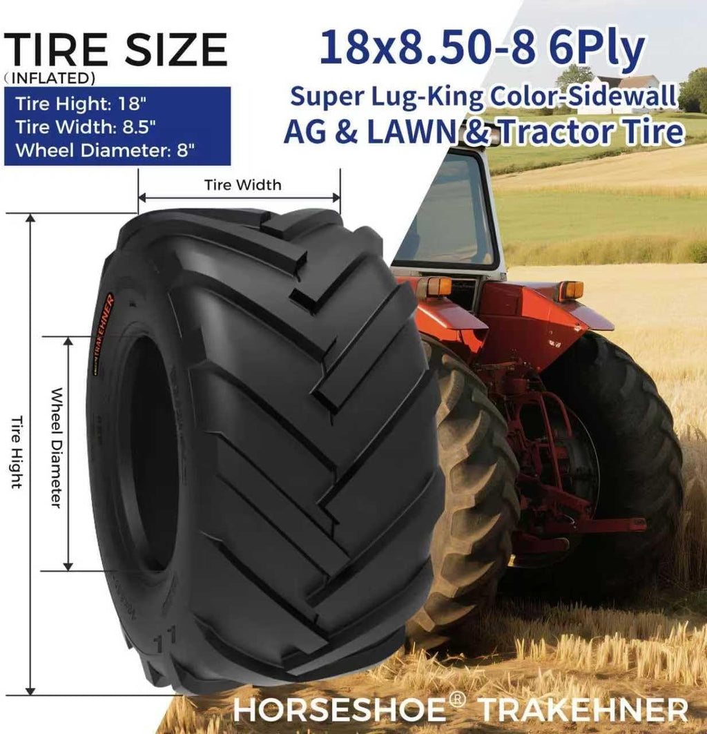 HORSESHOE TRAKEHNER 2 New 18x8.50-8 / 18x8.5-8 6PR Super Lug-King Ditch-Witch Trencher Tiller AG/Farm/Lawn/Garden Tractor & Riding Lawn Mower Tires LRC Heavy Duty Color-Sidewall (18x8.50-8 6Ply)
